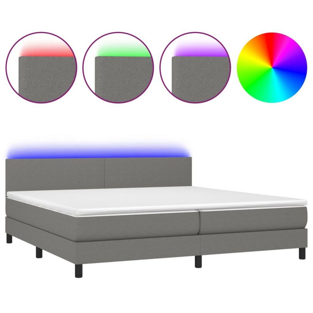 VIDAXL Sommier a lattes de lit et matelas et LED Gris fonce 200x200 cm