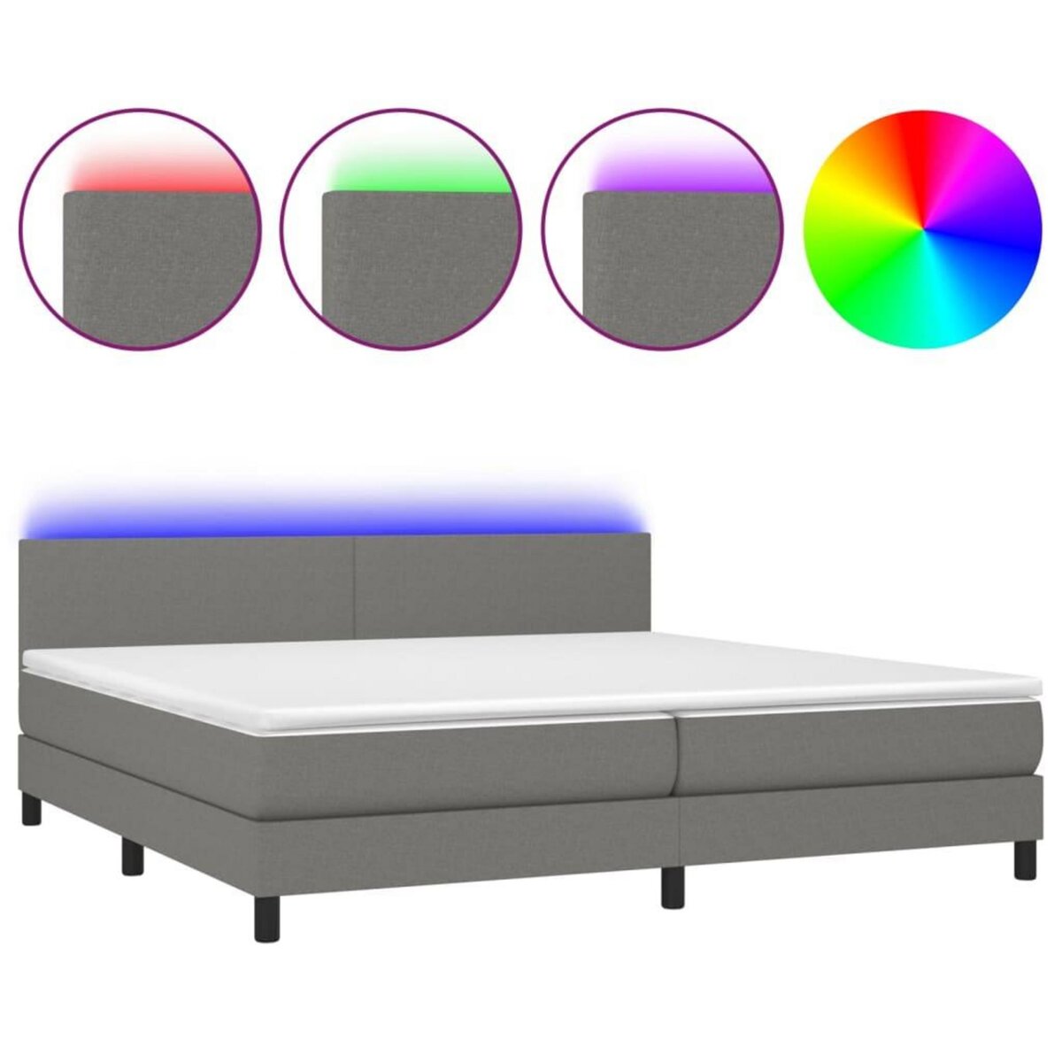 VIDAXL Sommier a lattes de lit et matelas et LED Gris fonce 200x200 cm