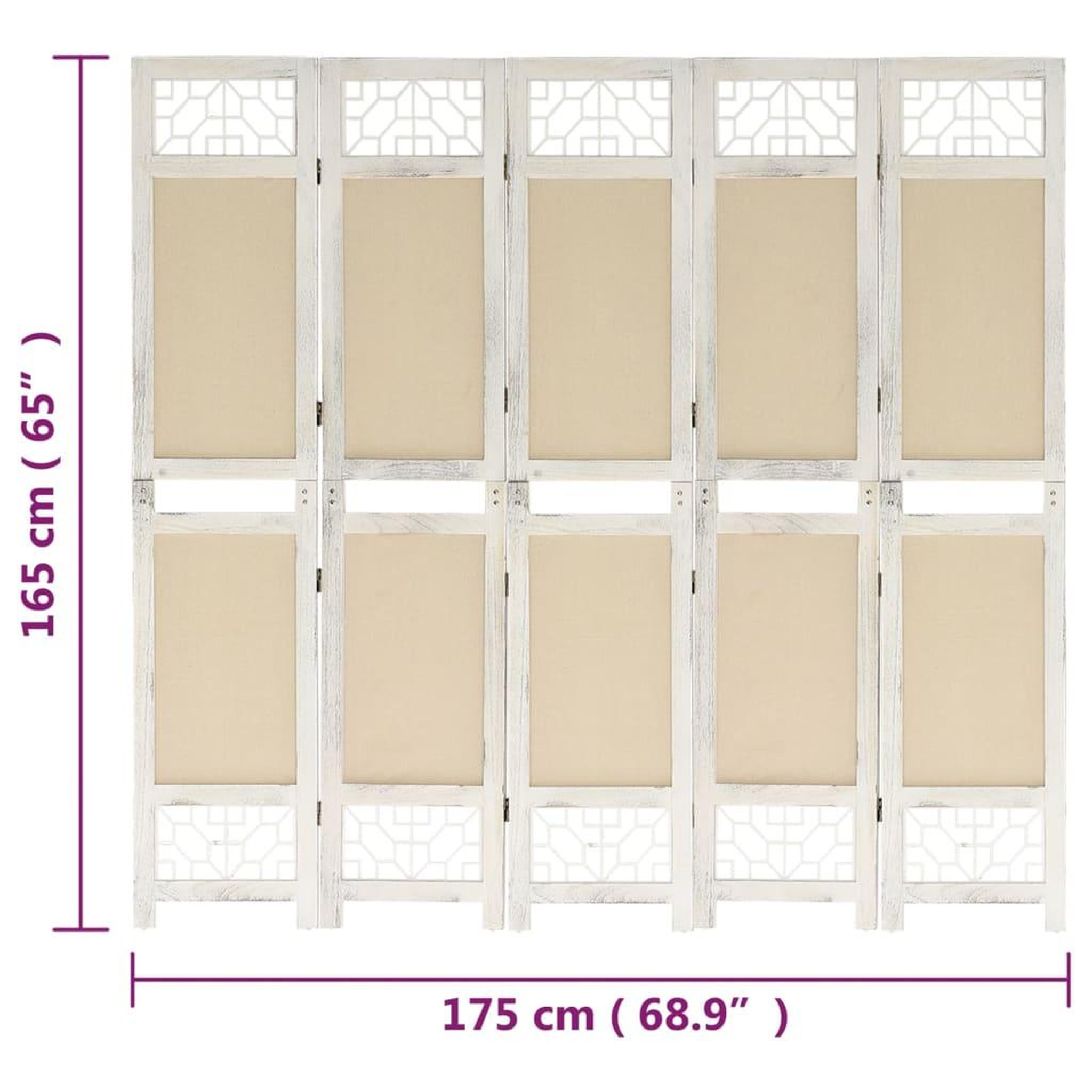 Voir la diapositive 6 : VIDAXL Cloison de separation 5 panneaux Creme 175x165 cm Tissu