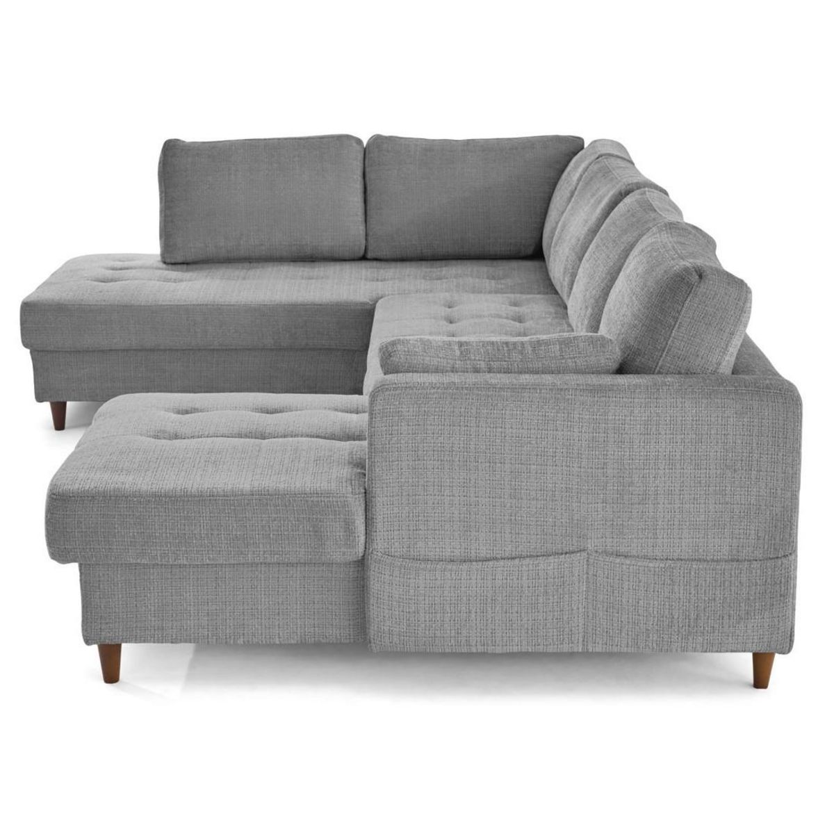 LISA DESIGN Anna - canapé panoramique d'angle gauche 7 places convertible avec coffre en velours texturé