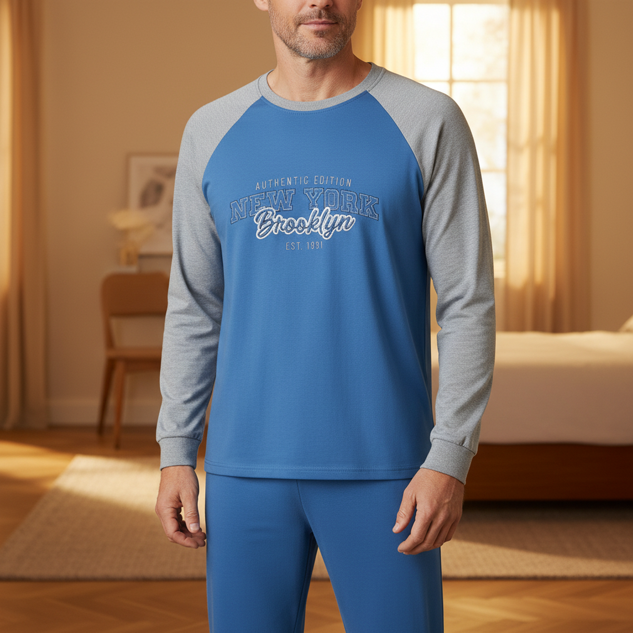 Voir la diapositive 2 : OZABI Ozabi pyjama homme doublé polaire raglan brodé