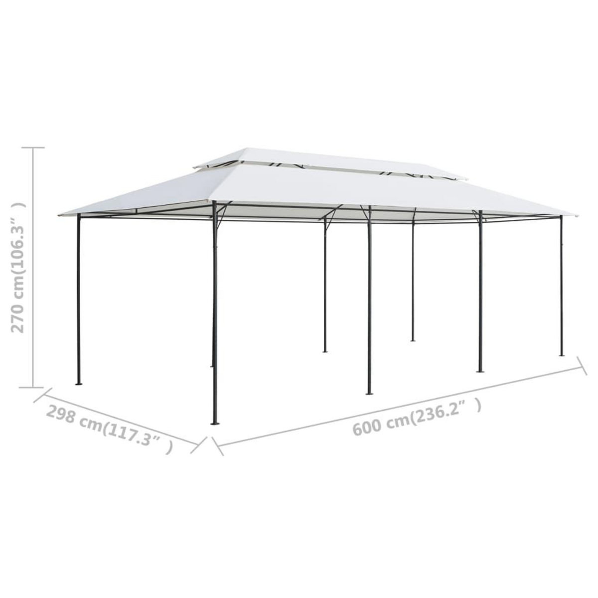 VIDAXL Belvedere avec rideaux 600x298x270 cm Blanc 180 g/m^2