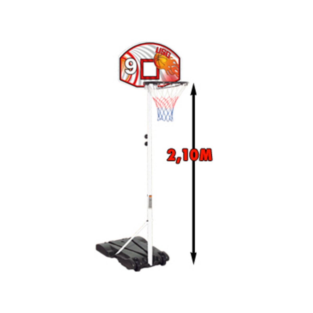 CDTS Panneau de basket base lestable hauteur 210 cm, cercle acier