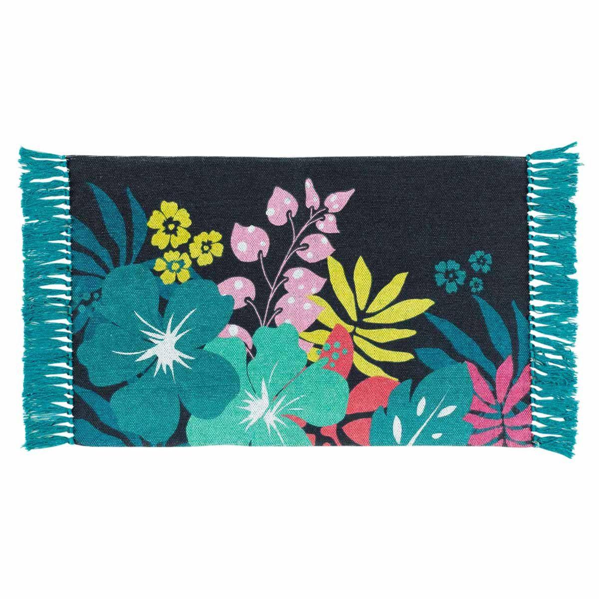 Douceur d'Intérieur Tapis imprimé à franges  hawaï  50x80cm bleu