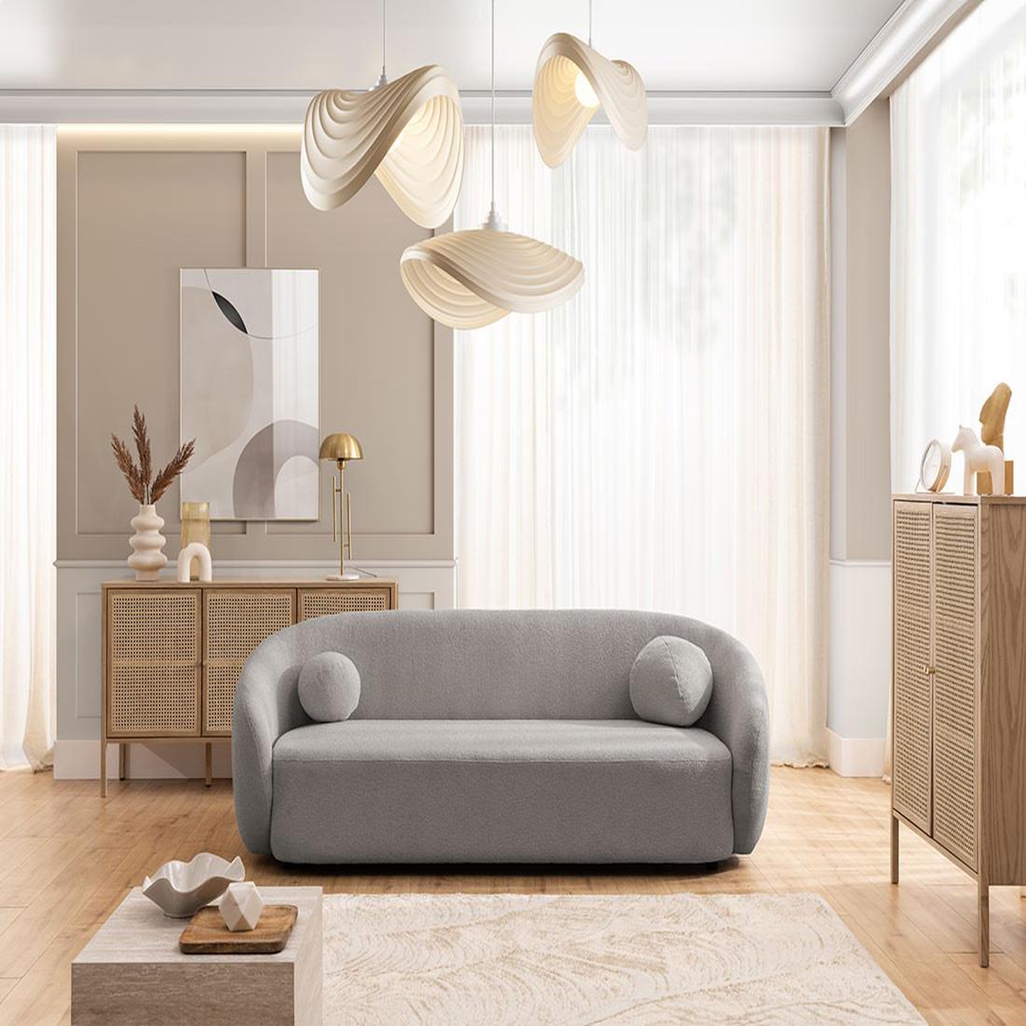 Voir la diapositive 2 : BEST MOBILIER Flore - canapé droit 3 places en tissu bouclette