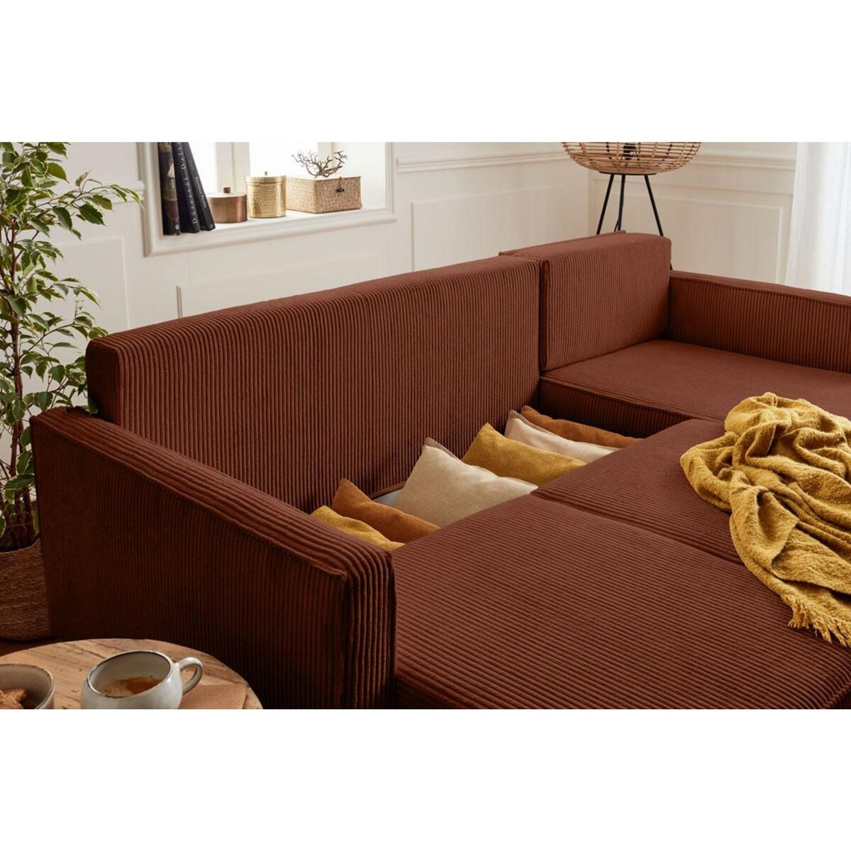 LISA DESIGN Charlie - canapé d'angle réversible - 4 places - convertible avec coffre - en velours côtelé