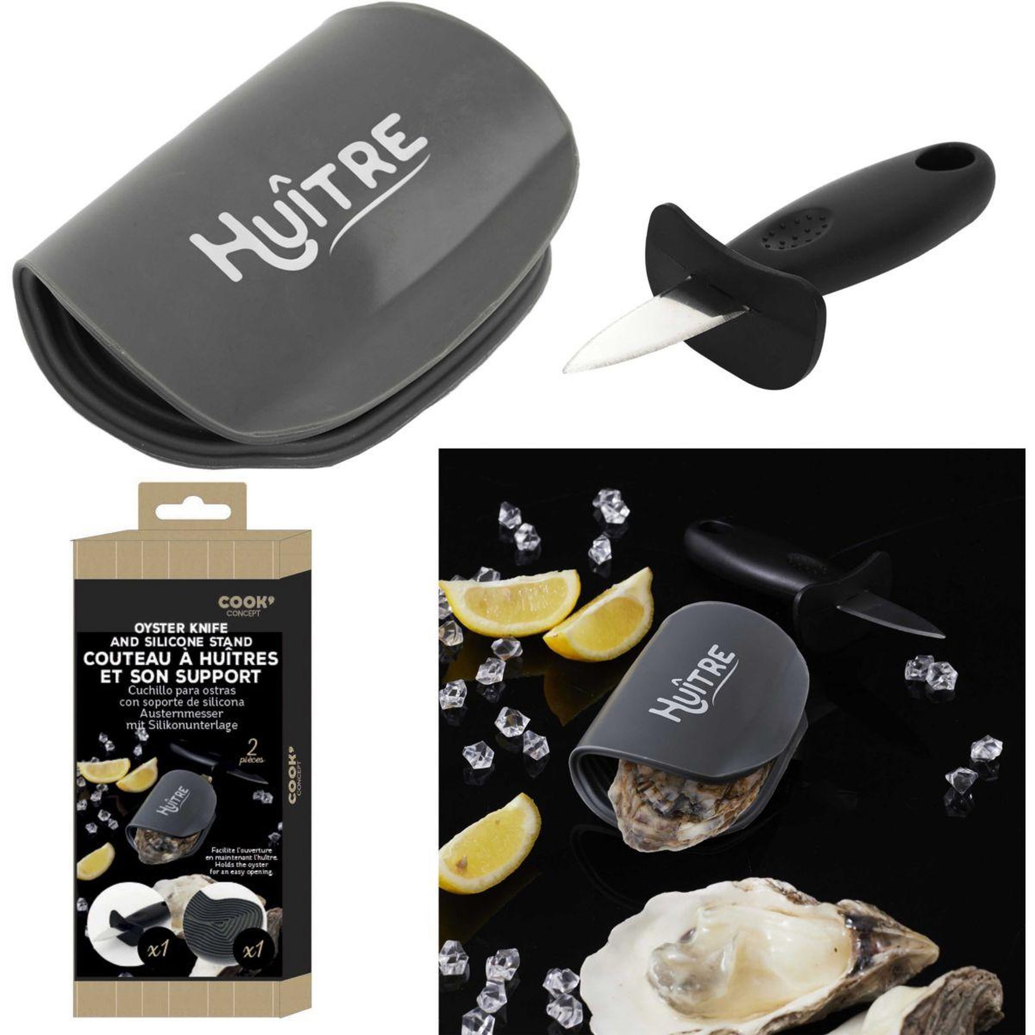 Voir la diapositive 2 : COOK CONCEPT Couteau à huitre a huitres avec support silicone