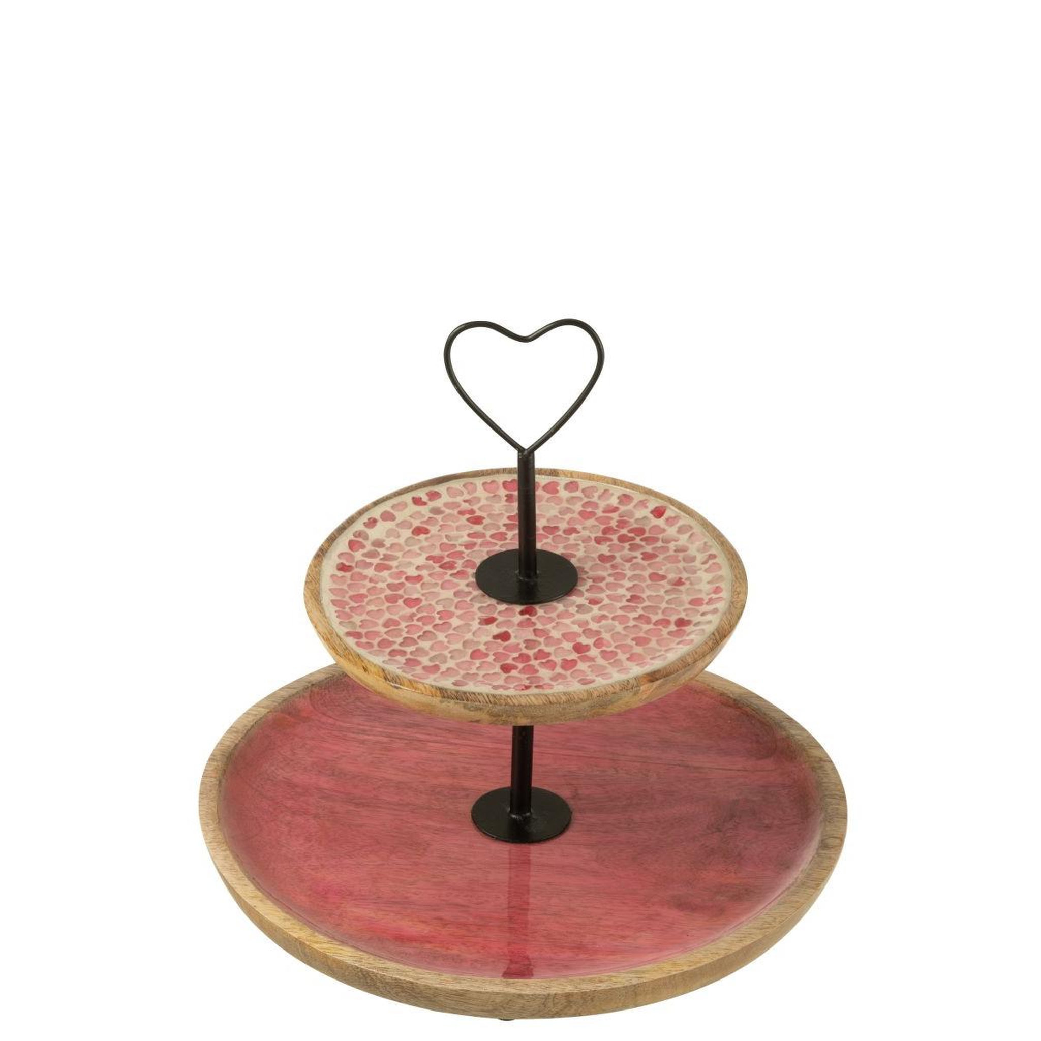 Voir la diapositive 2 : J-LINE Présentoir 2 étages mosaïque cœur en bois  freddy  30cm rose