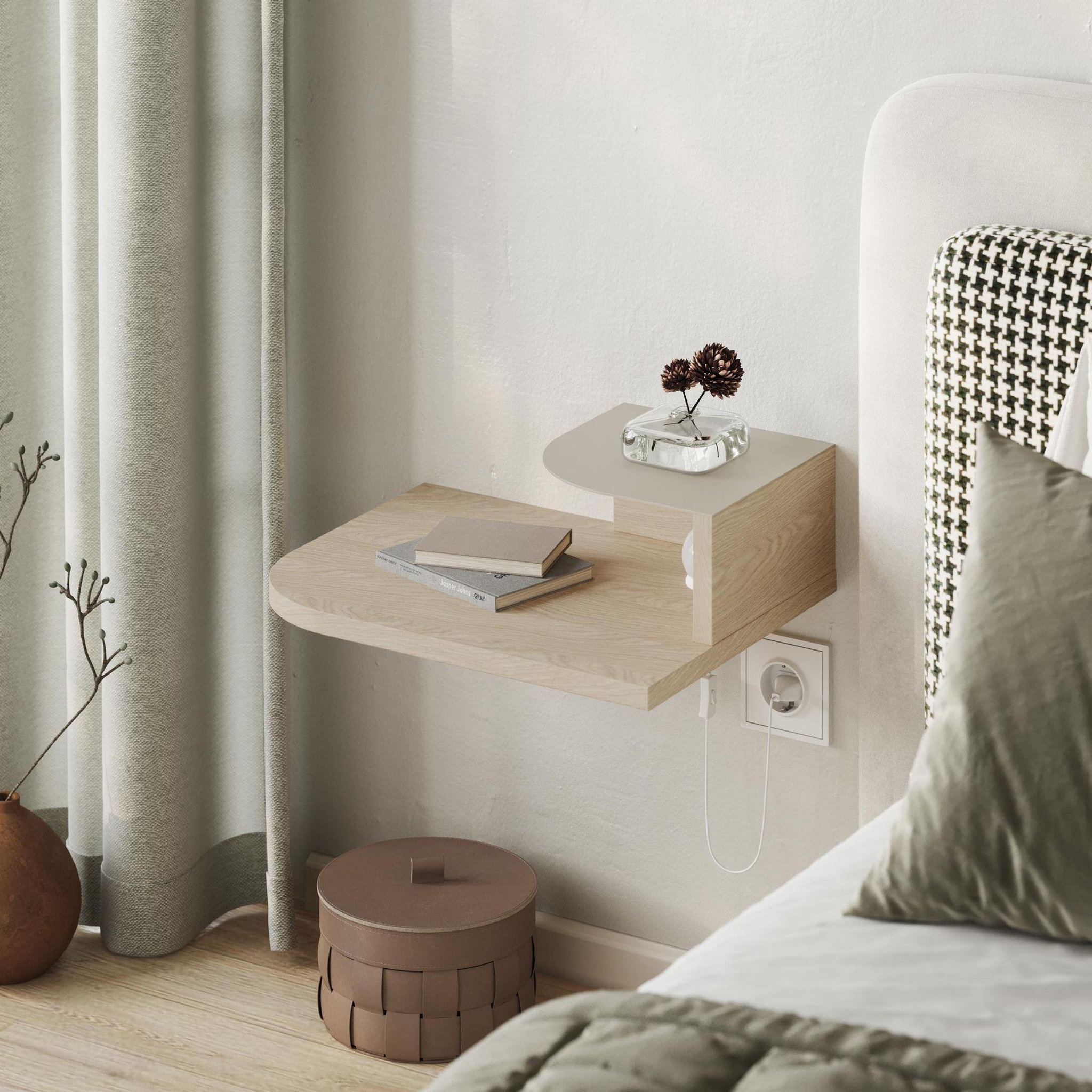 Voir la diapositive 3 : Habitat et Jardin Table de chevet avec ampoule en bois  luno  - 40 x 30 x 16 cm - crème