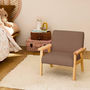 Voir la diapositive 3 : SWEEEK Fauteuil enfant en bois et tissu bouclette taupe. ISAK L 47 x P 43.5 x H 50cm