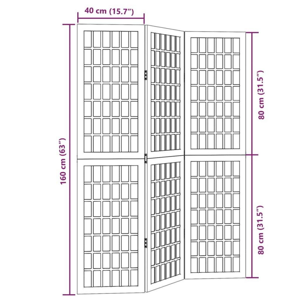 VIDAXL Cloison de separation 3 panneaux noir bois de paulownia massif