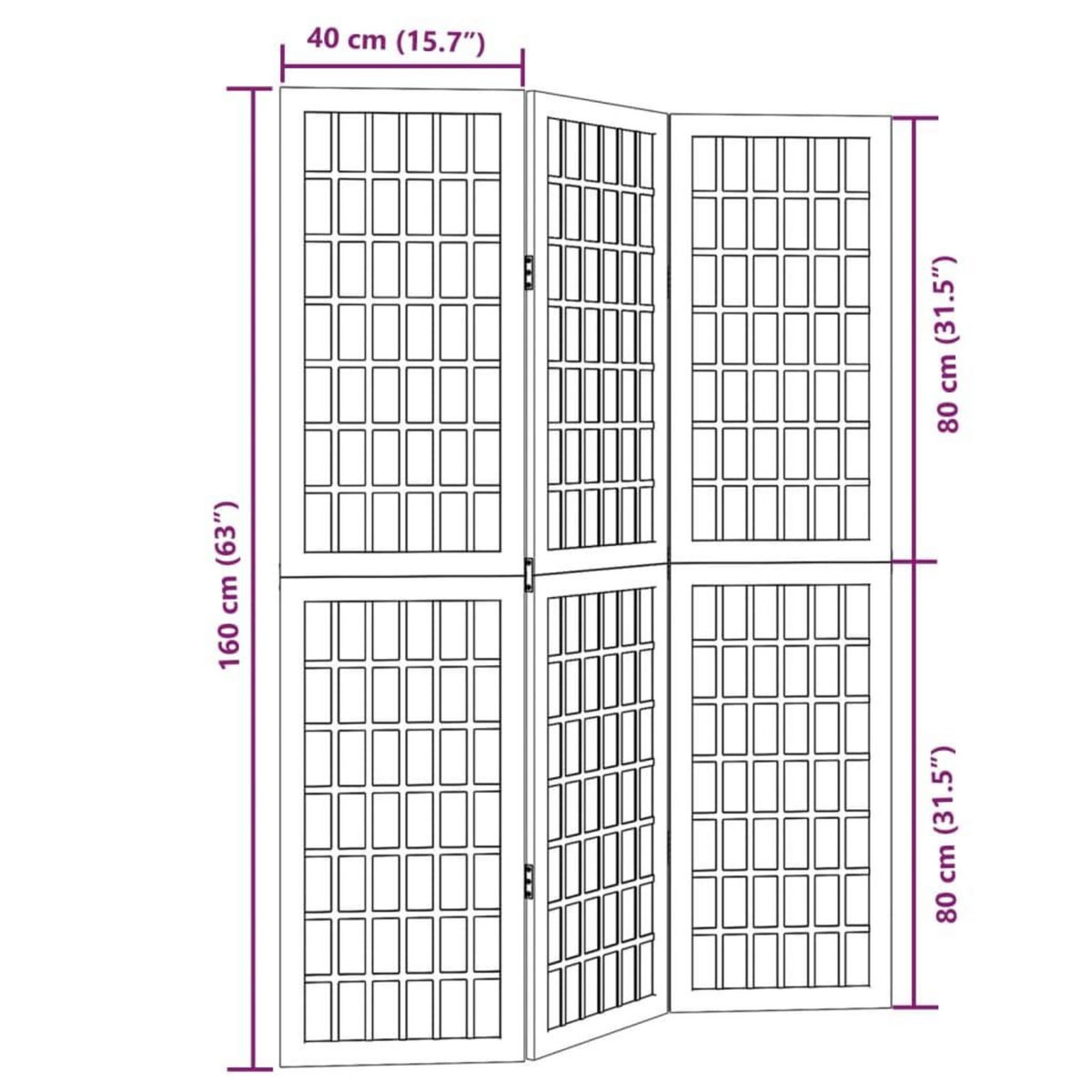 VIDAXL Cloison de separation 3 panneaux noir bois de paulownia massif
