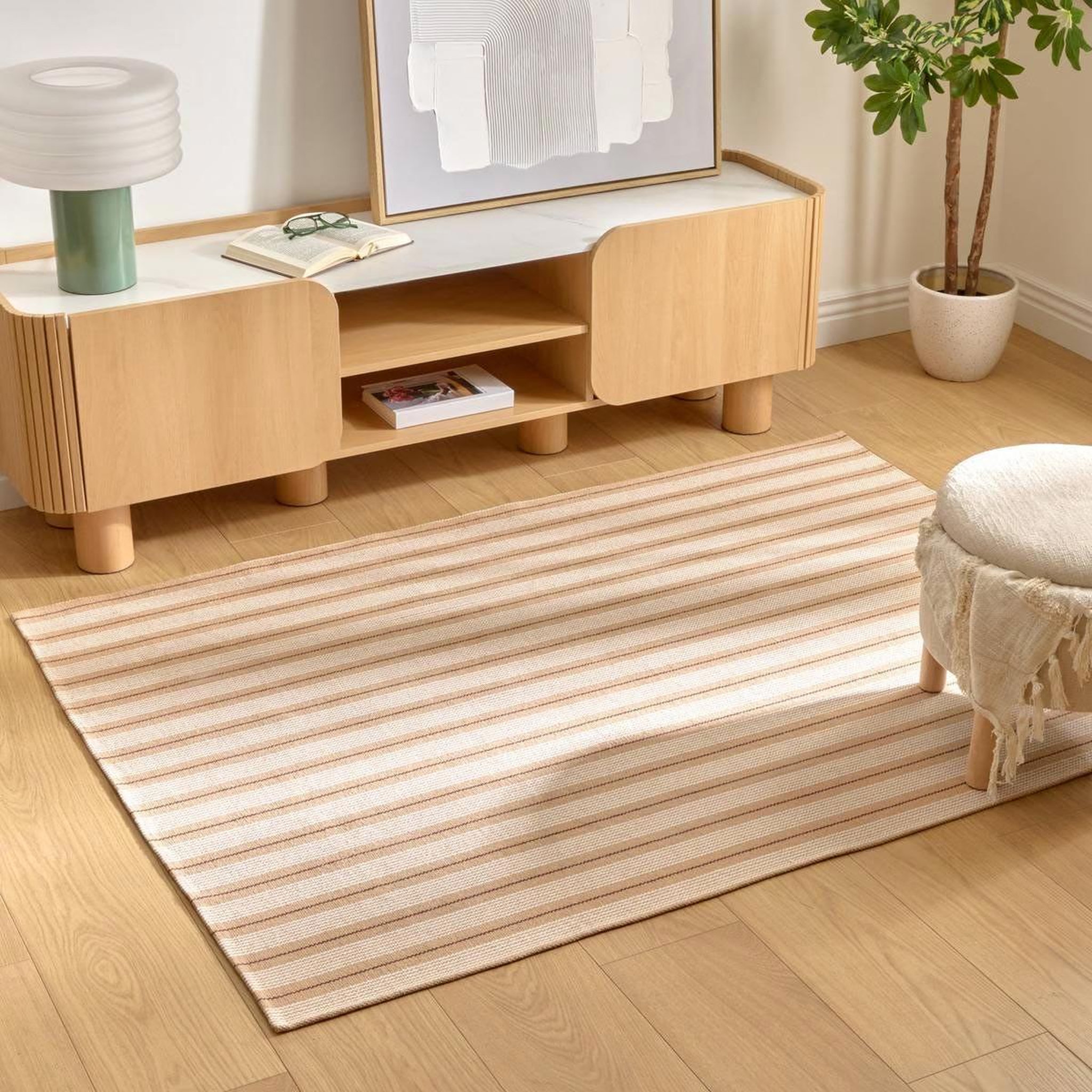 Voir la diapositive 3 : ATMOSPHERA Tapis à rayures  groove  120x170cm beige