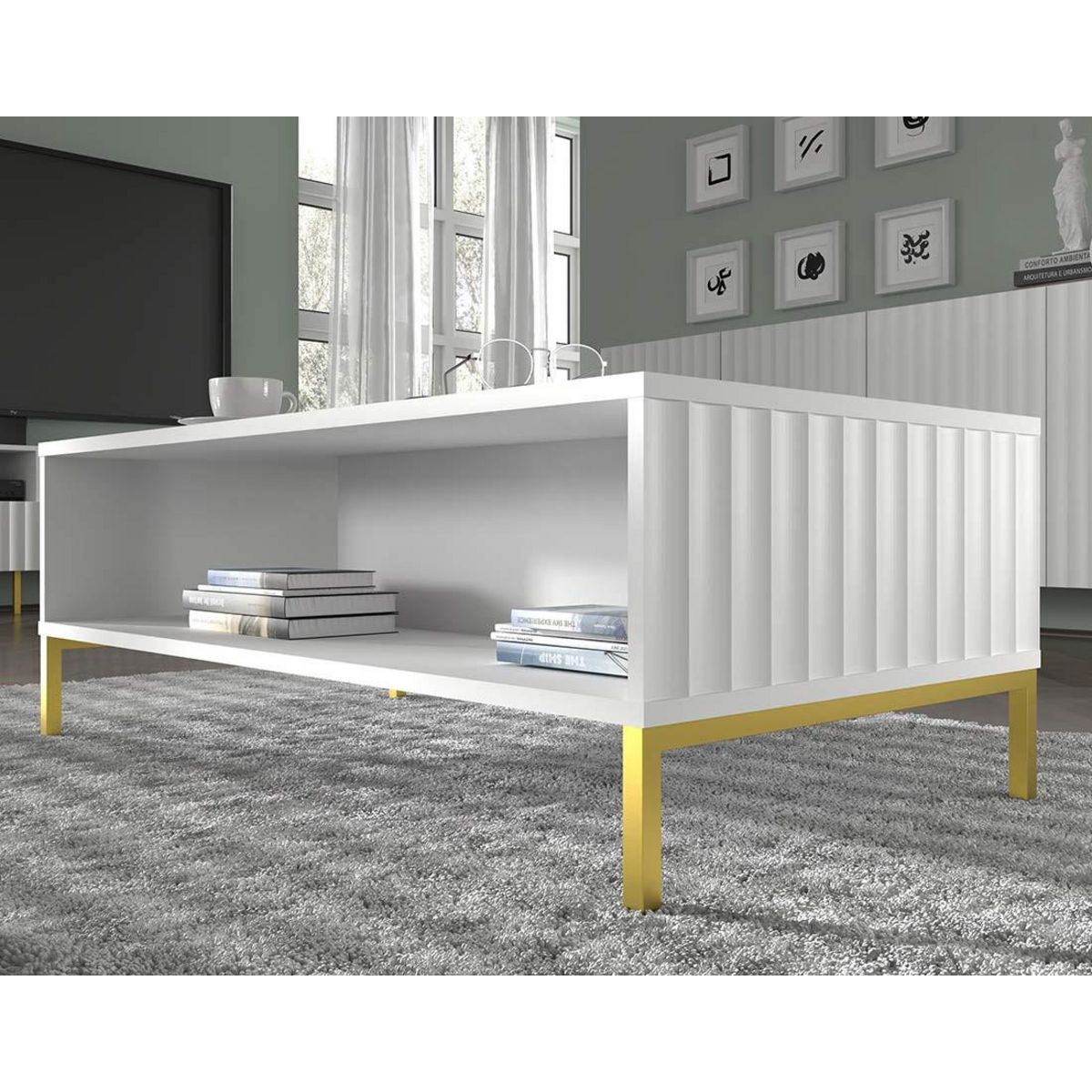 BEST MOBILIER Lara - table basse - pieds dorés - 90 cm