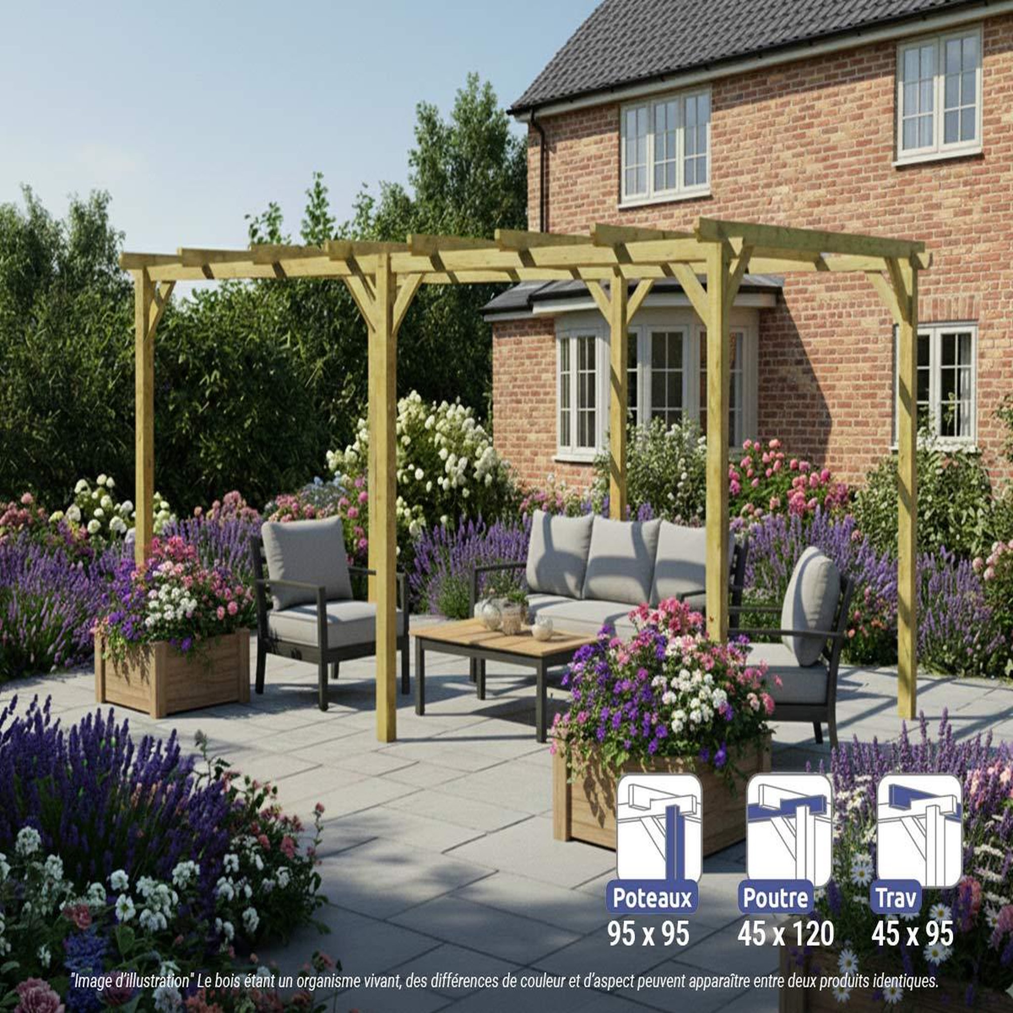 JARDIDECO Pergola massive en bois le havre 600 x 300 cm - maderland