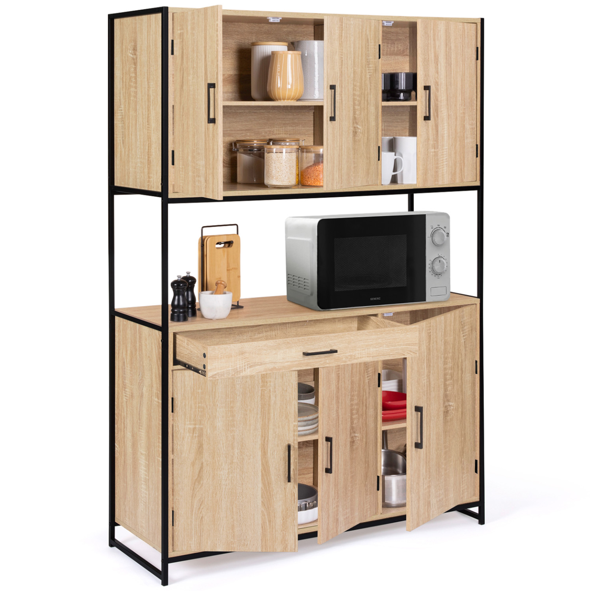 Voir la diapositive 4 : ID MARKET Buffet de cuisine 120 cm detroit meuble 6 portes design industriel + tiroir
