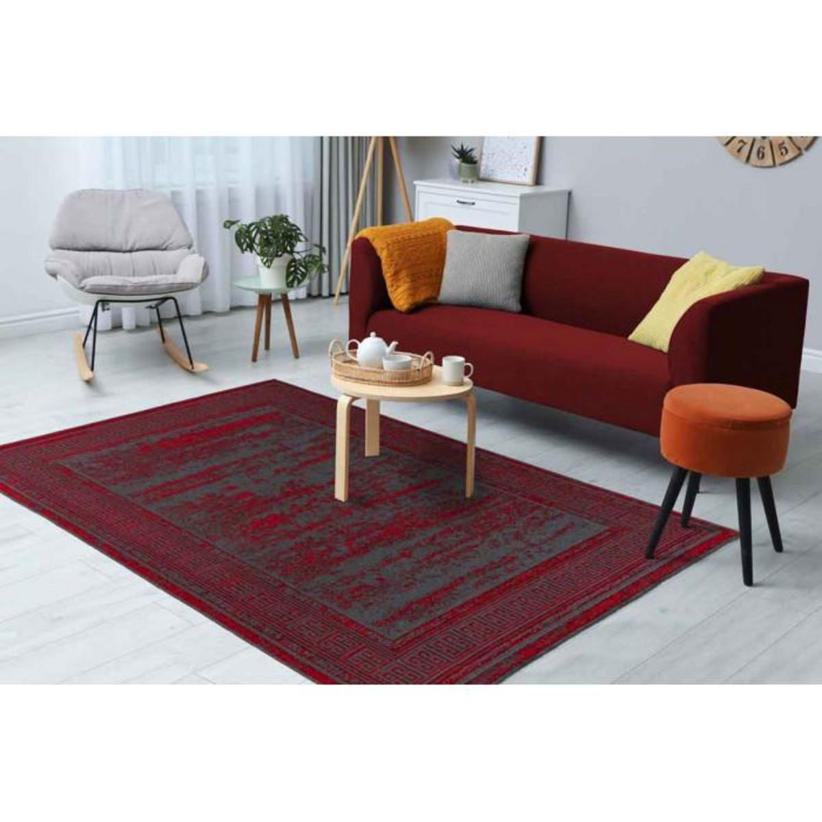 Paris Prix Tapis Tissé à Poils Plats Rétro  Kalevi  Rouge