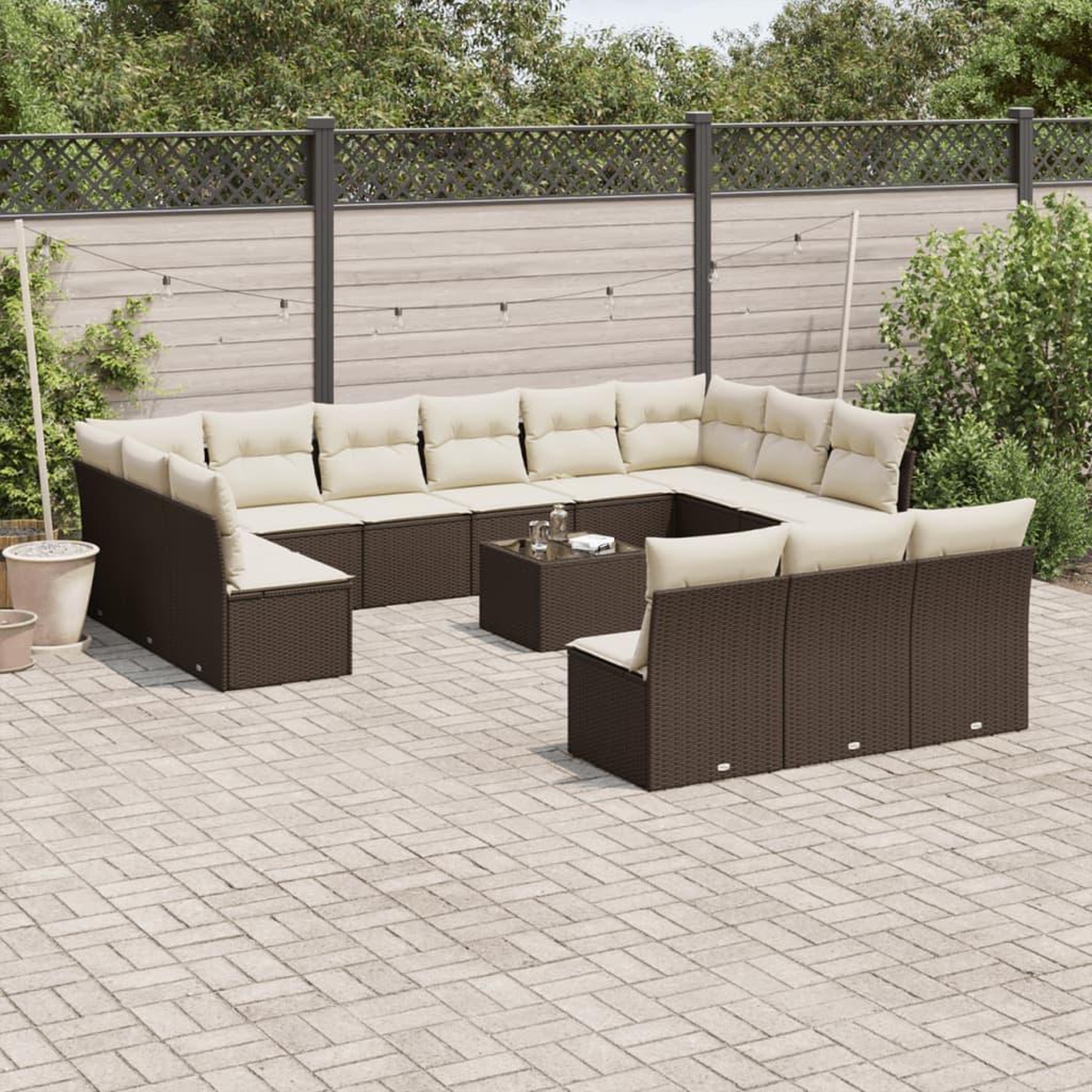 VIDAXL Salon de jardin avec coussins 14 pcs marron resine tressee