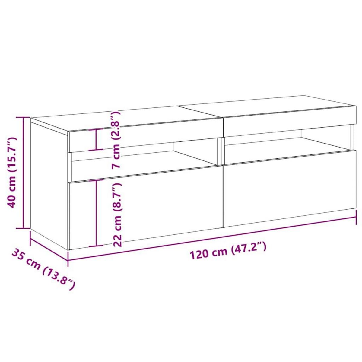 VIDAXL Meubles TV avec lumieres LED 2 pcs blanc brillant 60x35x40 cm