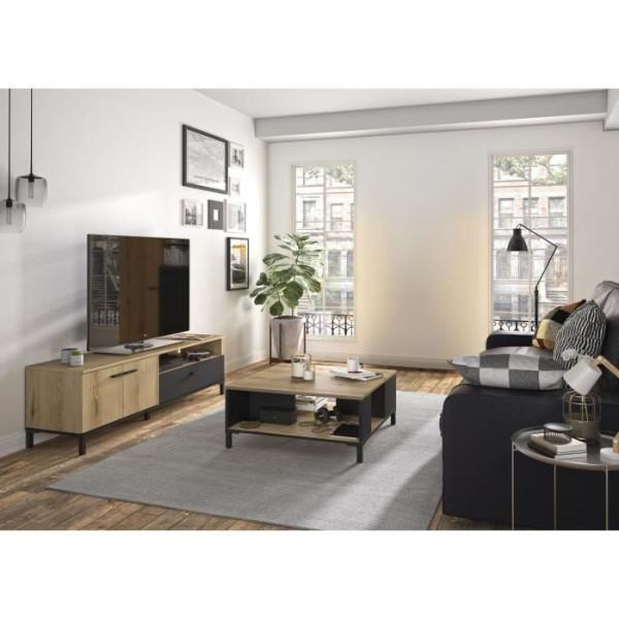 GAMI Ensemble meuble TV et table basse - TRUST - Chene / Noir - GAMI