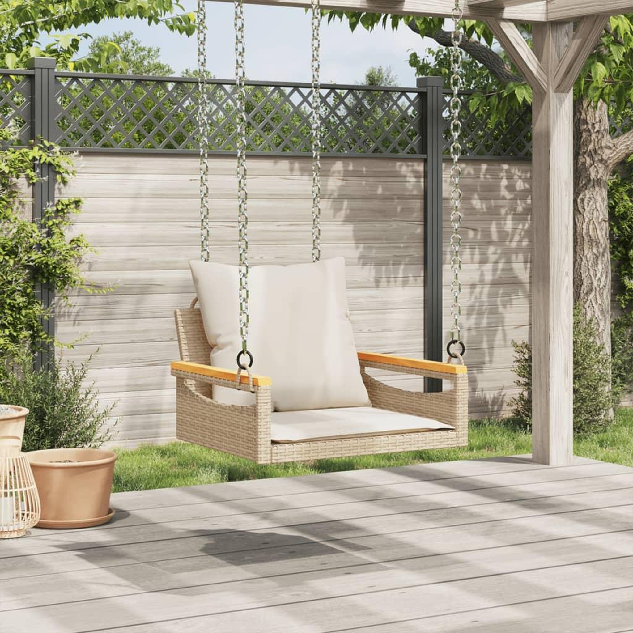Voir la diapositive 3 : VIDAXL Balancelle avec coussins beige 63x62x40 cm resine tressee