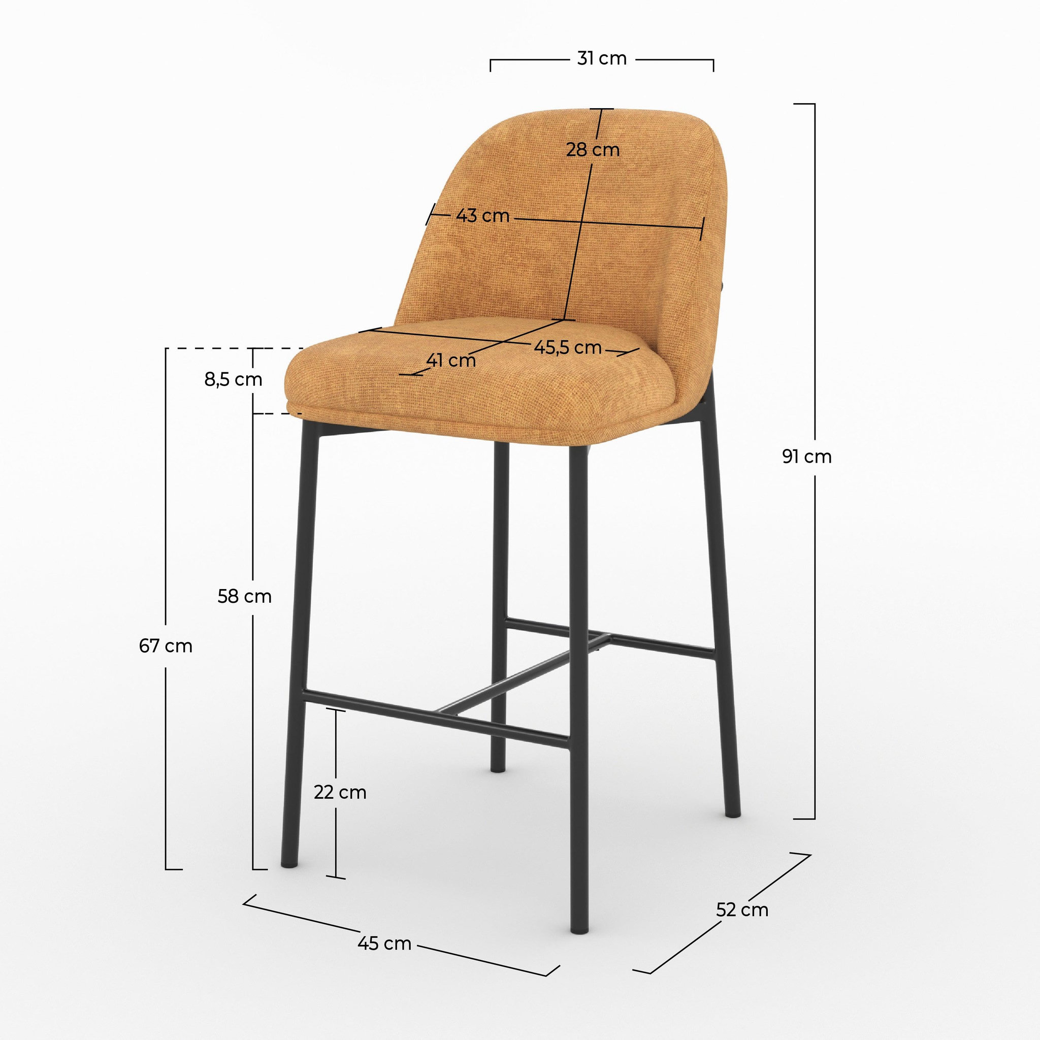 Voir la diapositive 4 : MAISON PAVANE Lot de 2 chaises pour îlot central 67 cm en tissu jaune moutarde-noah