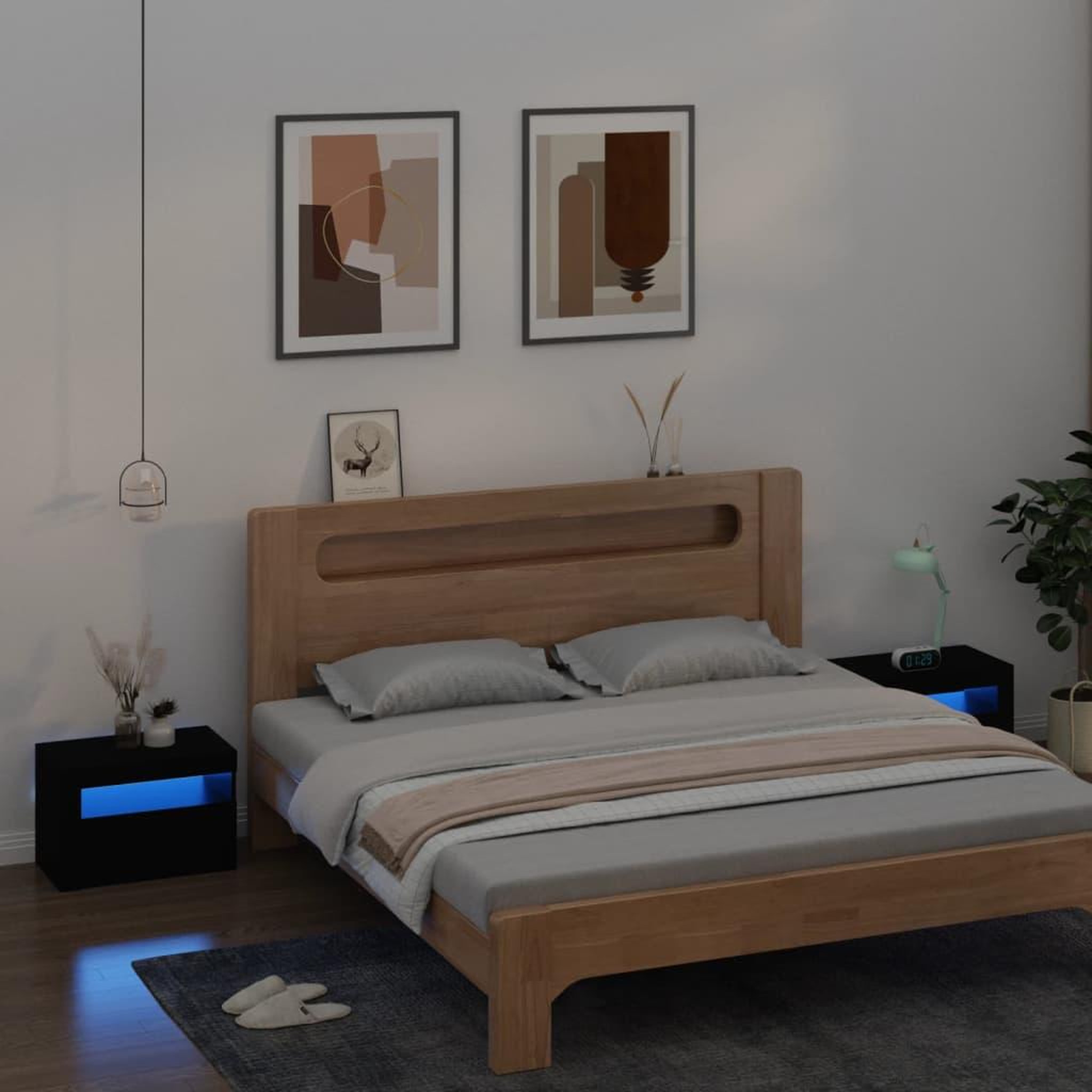 Voir la diapositive 1 : VIDAXL Tables de chevet 2 pcs avec LED Noir 60x35x40 cm