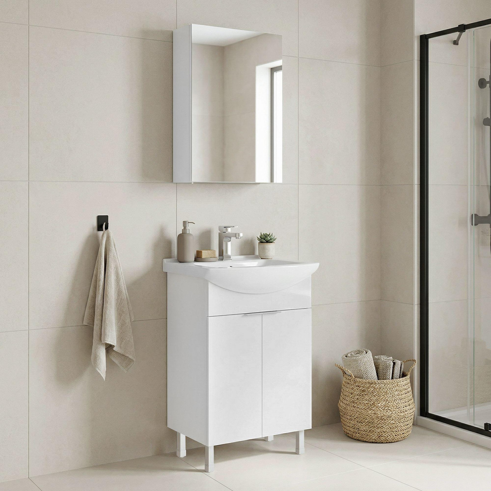 Voir la diapositive 2 : Habitat et Jardin Meuble avec simple vasque et miroir  purus 55  - 55 x 50 x 83 cm - white