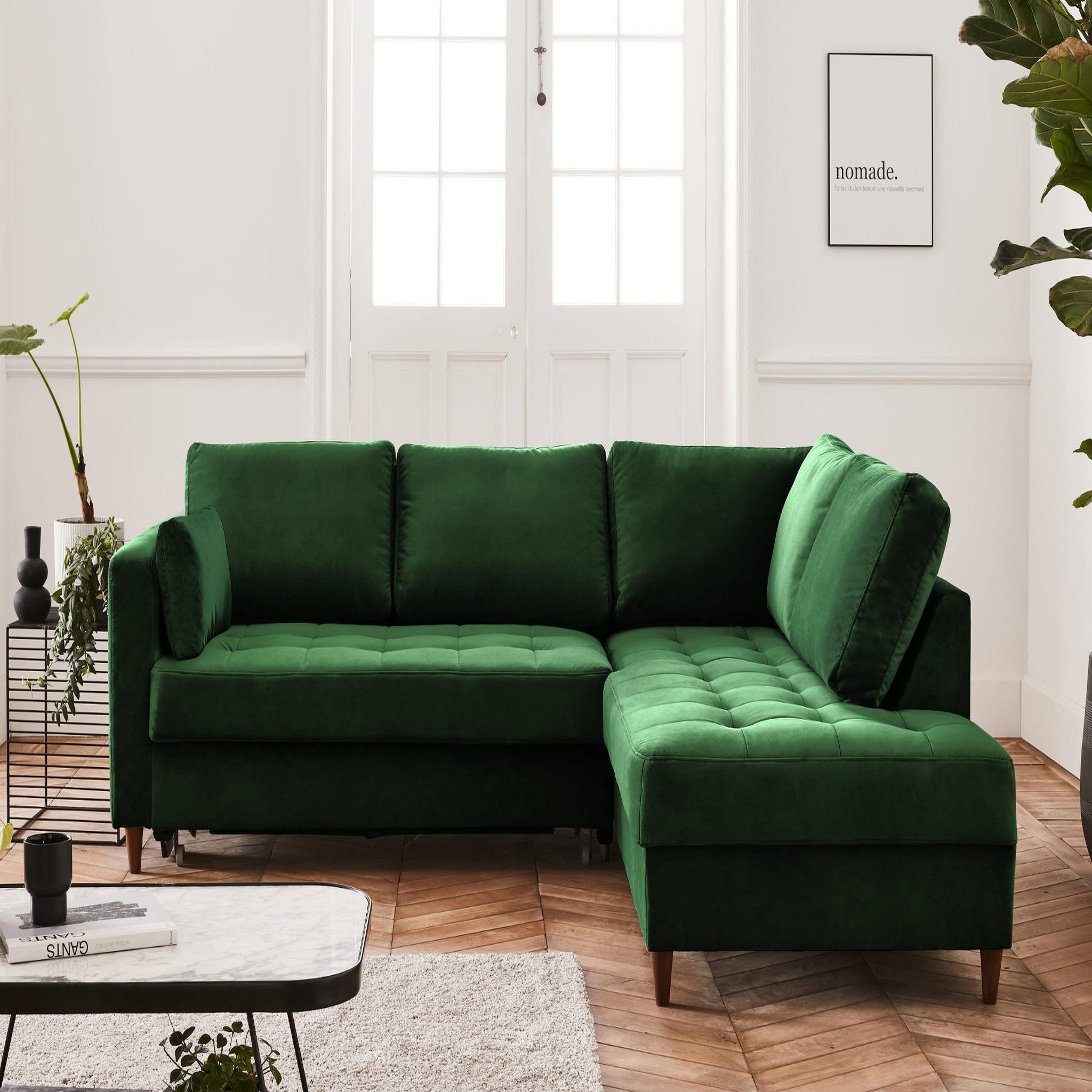 Voir la diapositive 2 : BEST MOBILIER Anna - canapé d'angle droit - 5 places - convertible - en velours