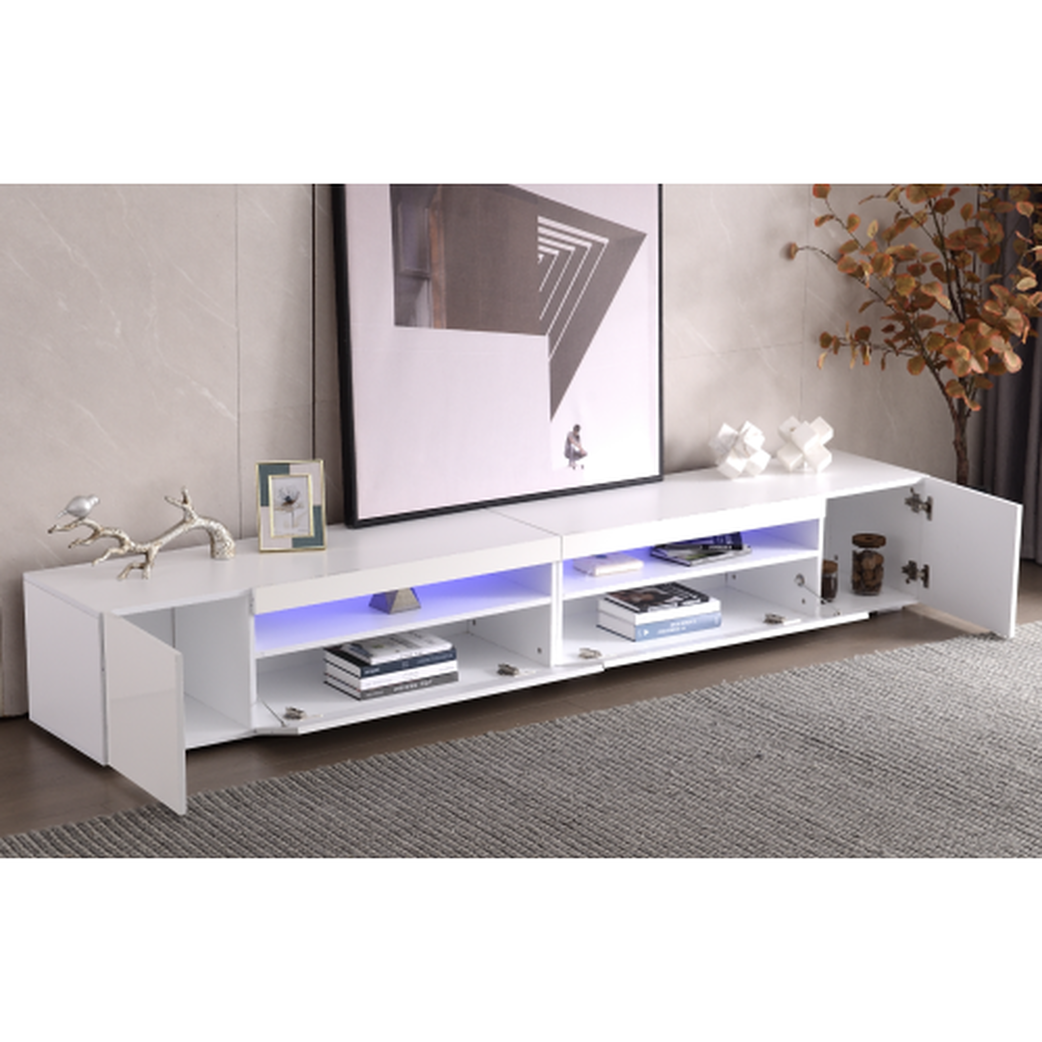 Voir la diapositive 5 : MERAX Meuble tv blanc 240 cm led mdf