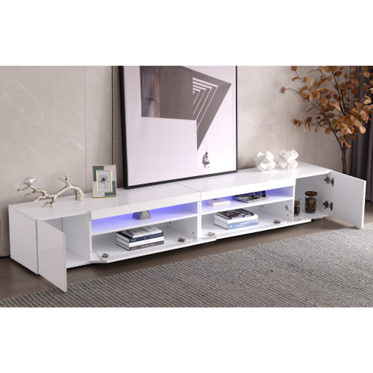 MERAX Meuble tv blanc 240 cm led mdf