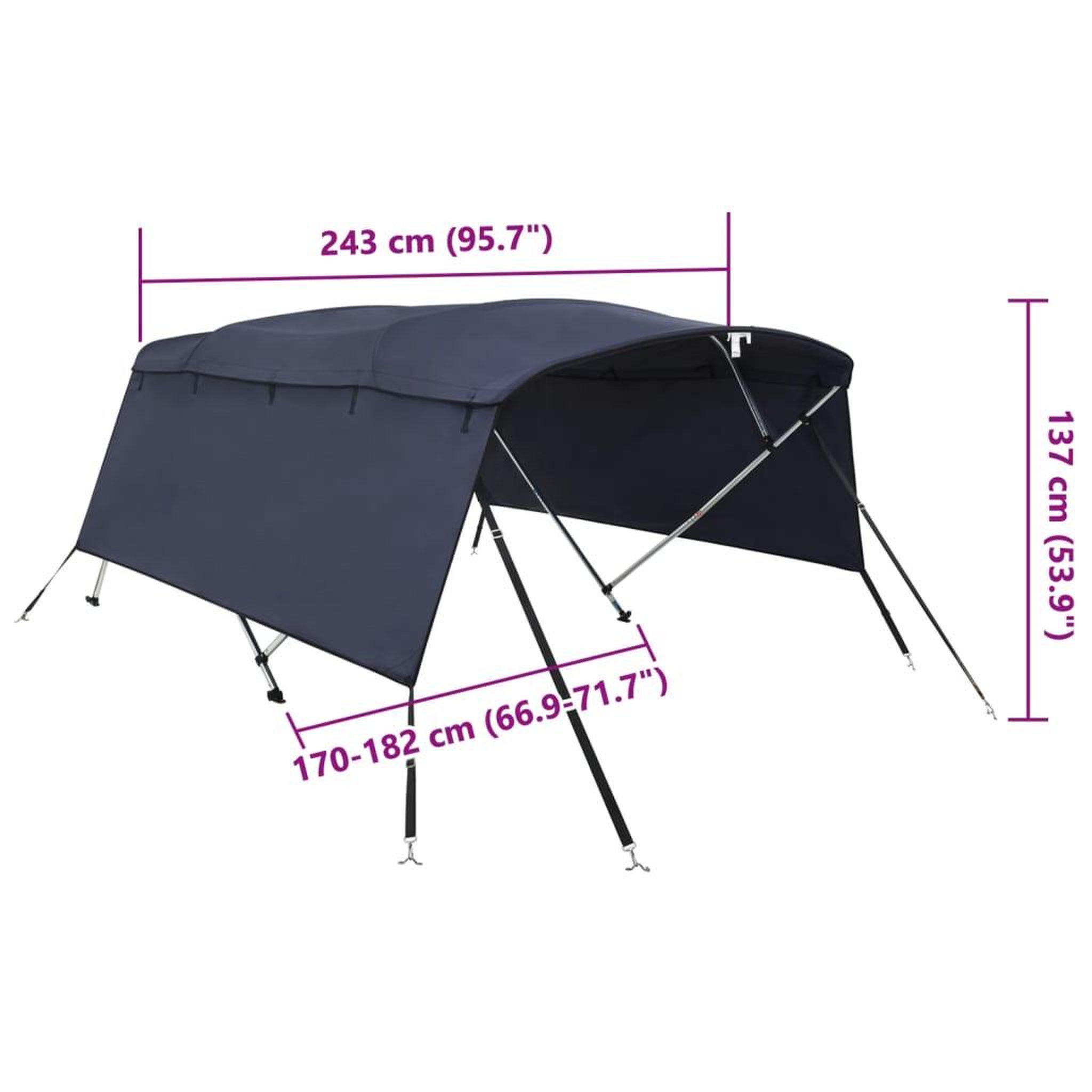 Voir la diapositive 6 : VIDAXL Toit bimini a 4 arceaux parois laterales 243x(170-182)x137 cm
