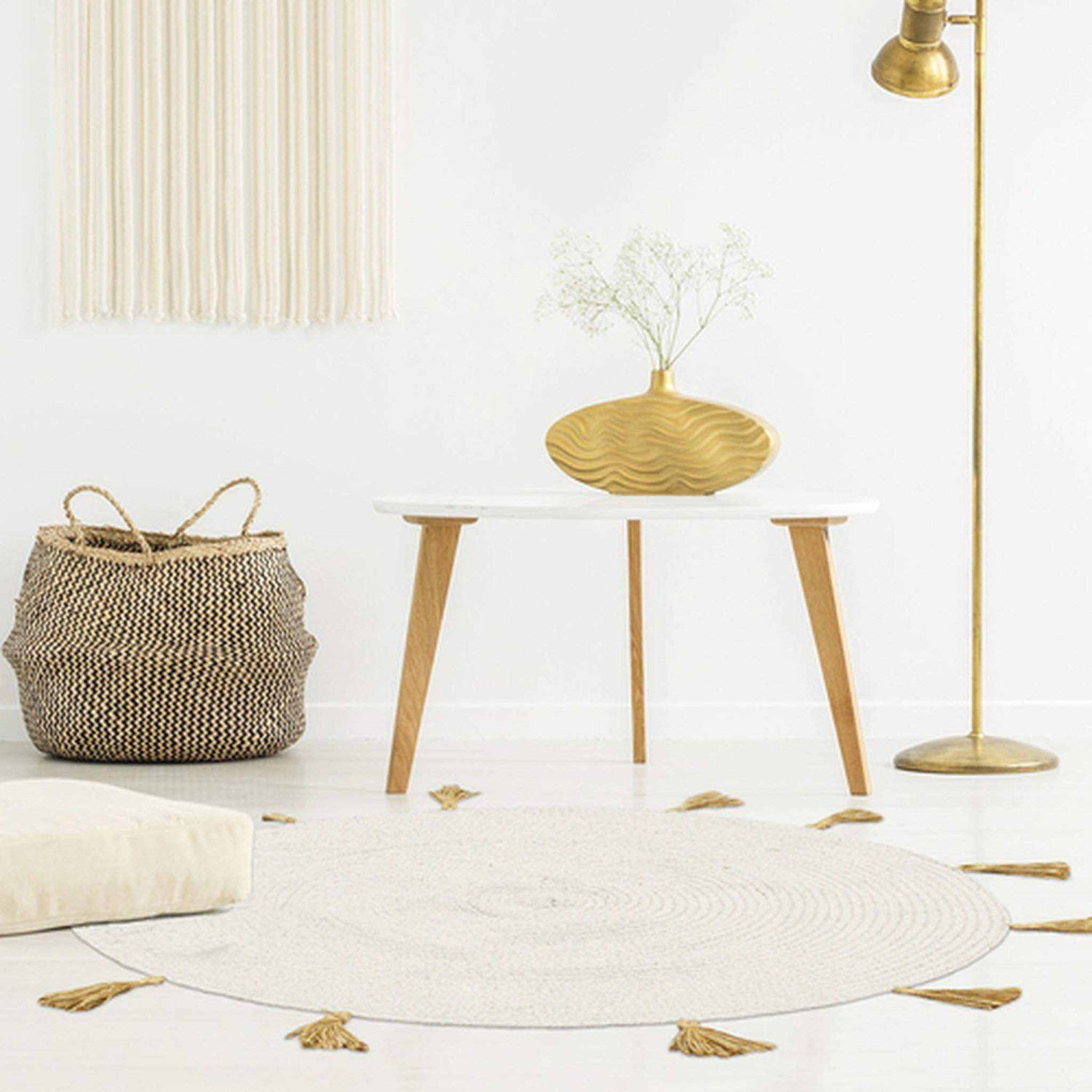 Voir la diapositive 2 : The Home Deco Factory Tapis rond à pompons Happy