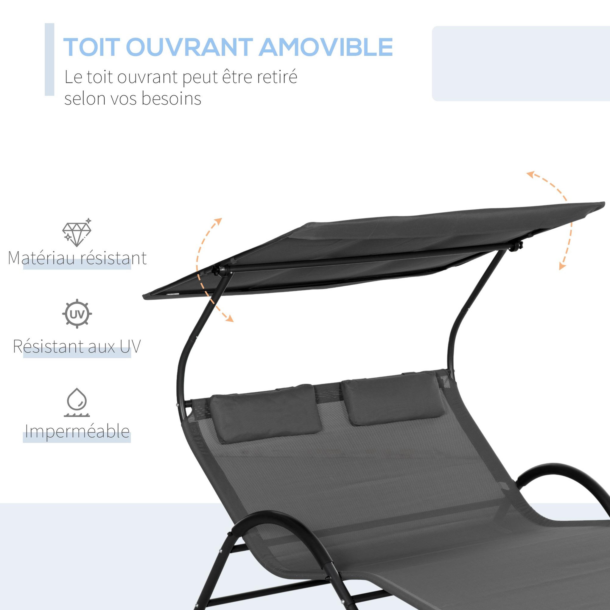 Voir la diapositive 4 : OUTSUNNY Balancelle de jardin 3 places grand confort toit inclinaison réglable épais coussins polyester acier époxy gris