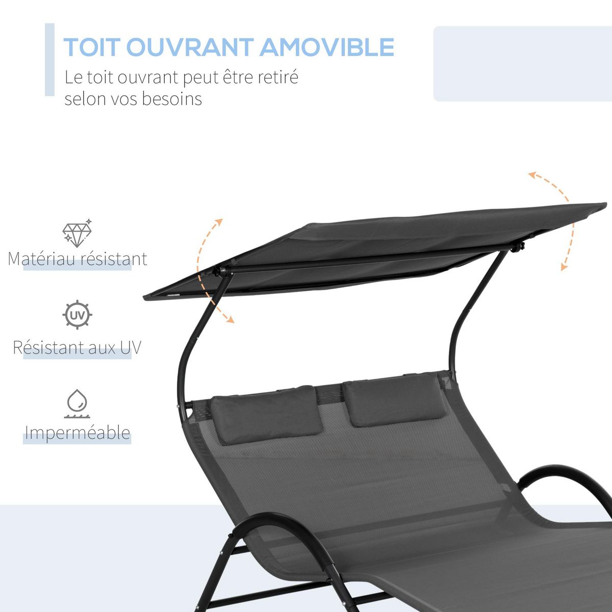 OUTSUNNY Balancelle de jardin 3 places grand confort toit inclinaison réglable épais coussins polyester acier époxy gris