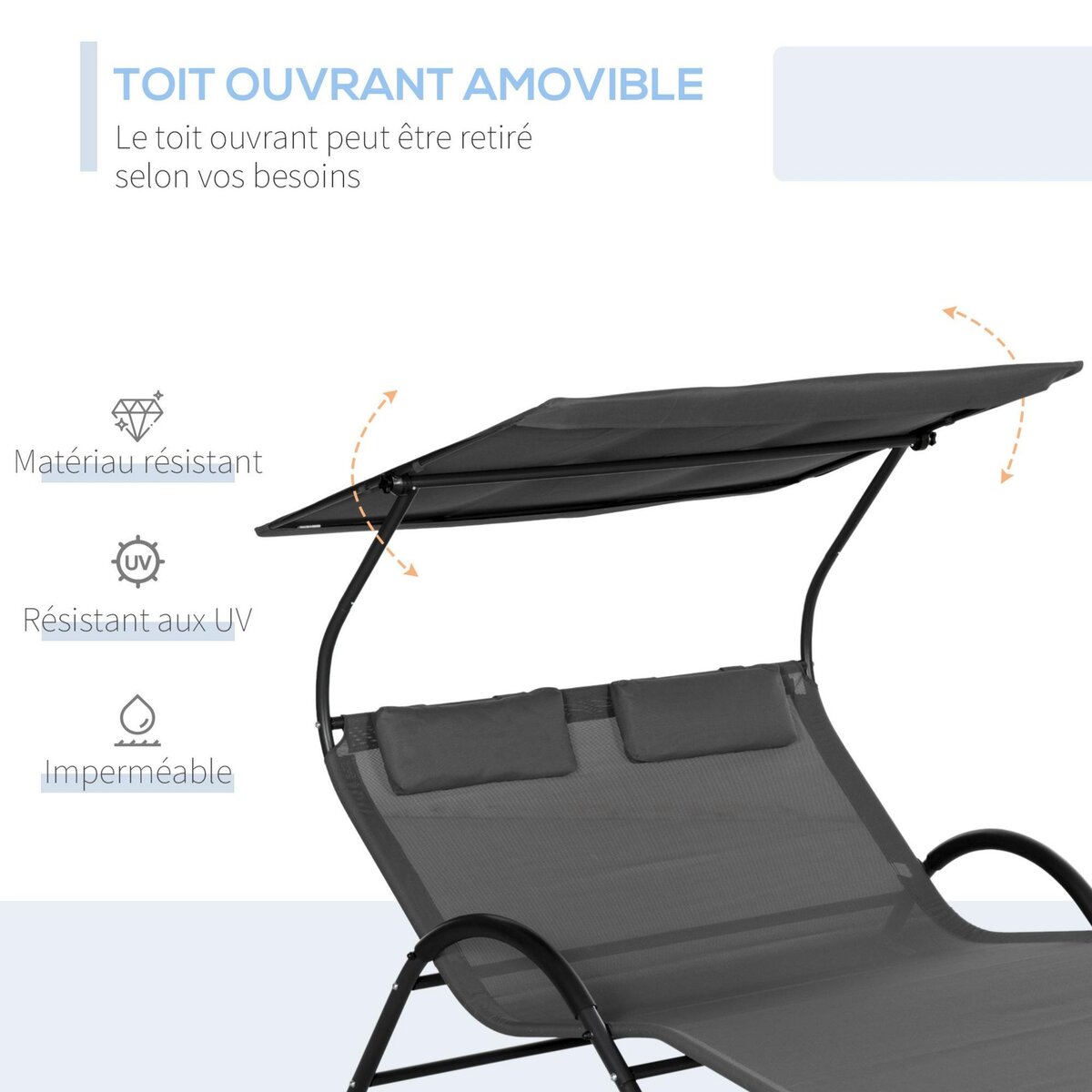 OUTSUNNY Balancelle de jardin 3 places grand confort toit inclinaison réglable épais coussins polyester acier époxy gris