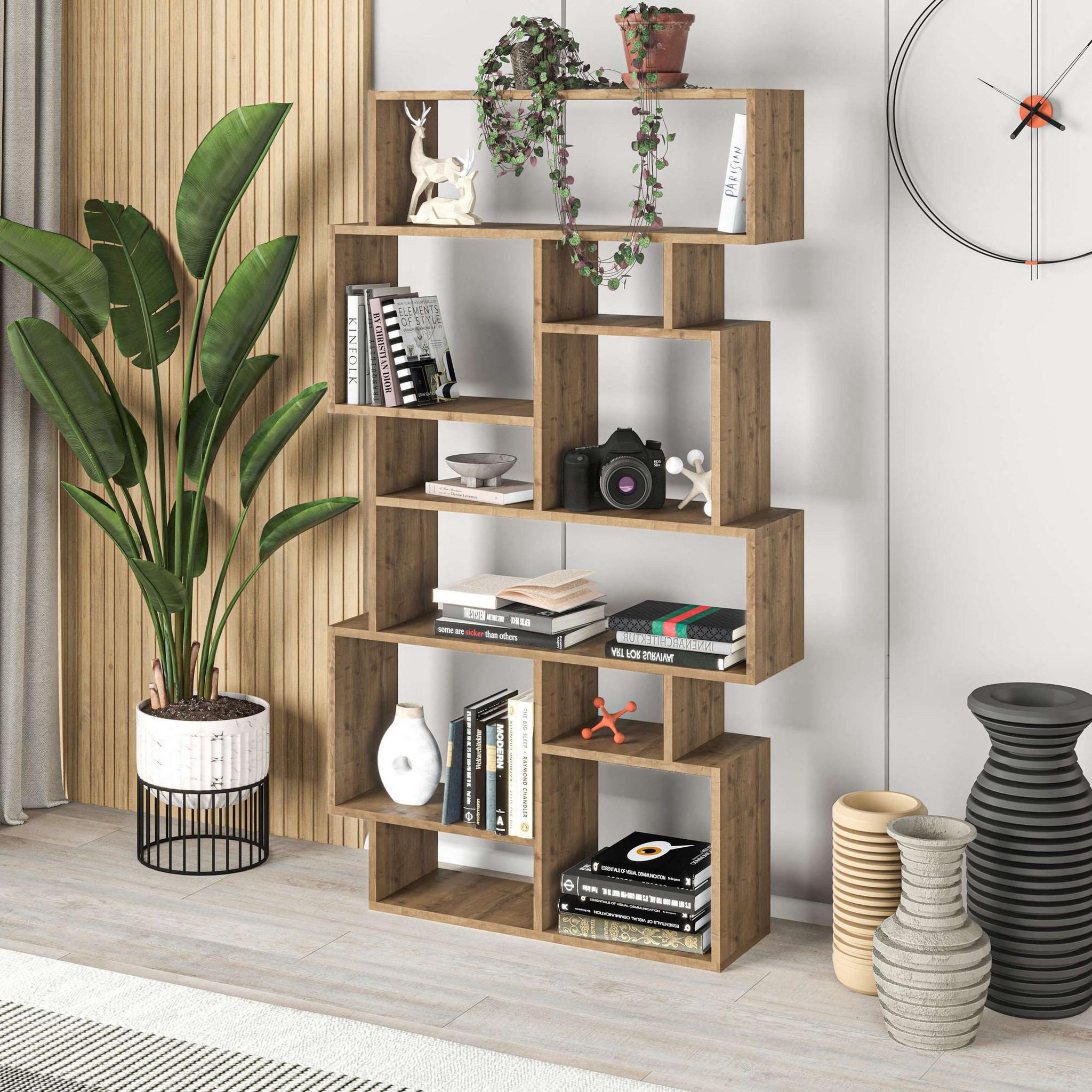 Voir la diapositive 2 : Habitat et Jardin Bibliothèque en bois  karmato  - 96 x 25 x 168 cm - marron