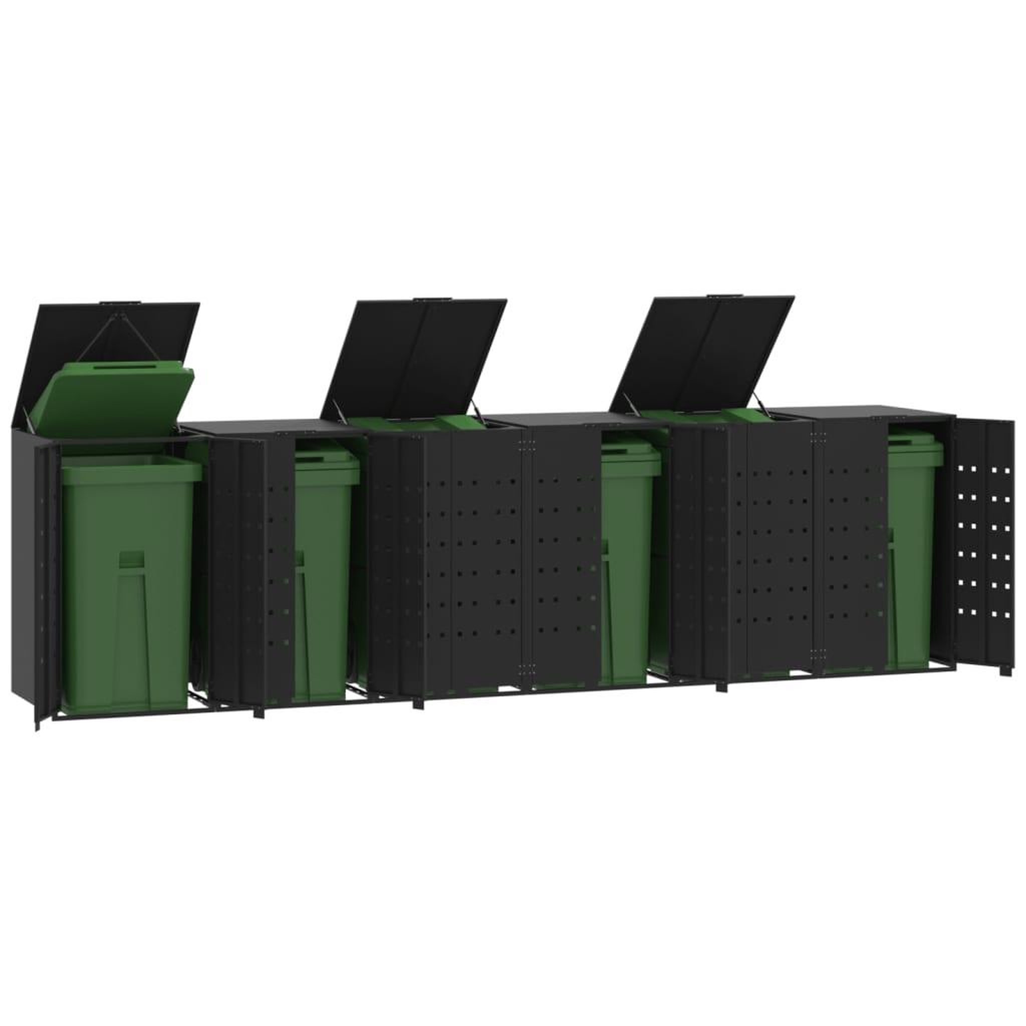 VIDAXL Rangement a roulettes pour poubelles pour 6 bacs noir acier