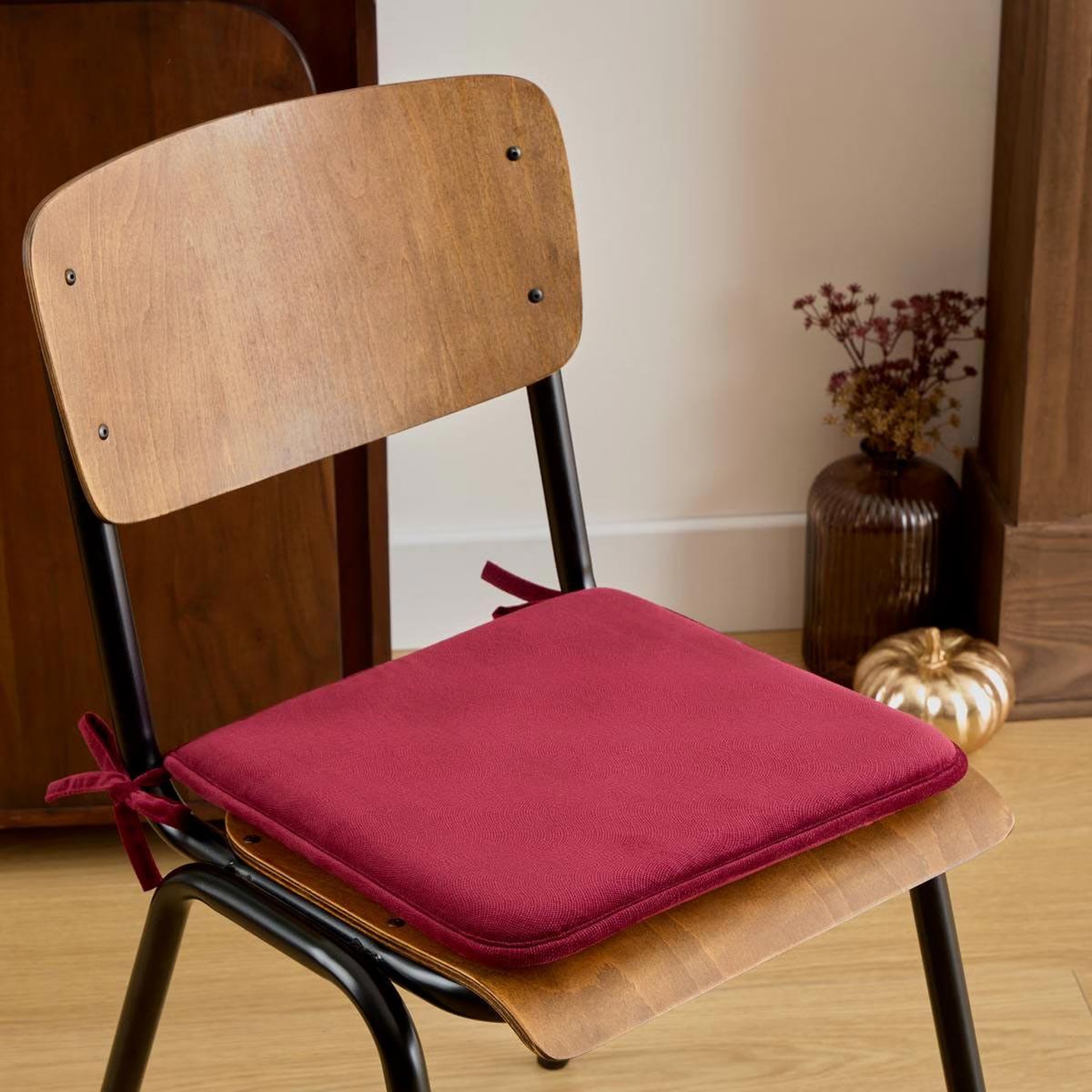 Voir la diapositive 4 : ATMOSPHERA Galette de chaise uni  lilou  38x38cm rouge grenat