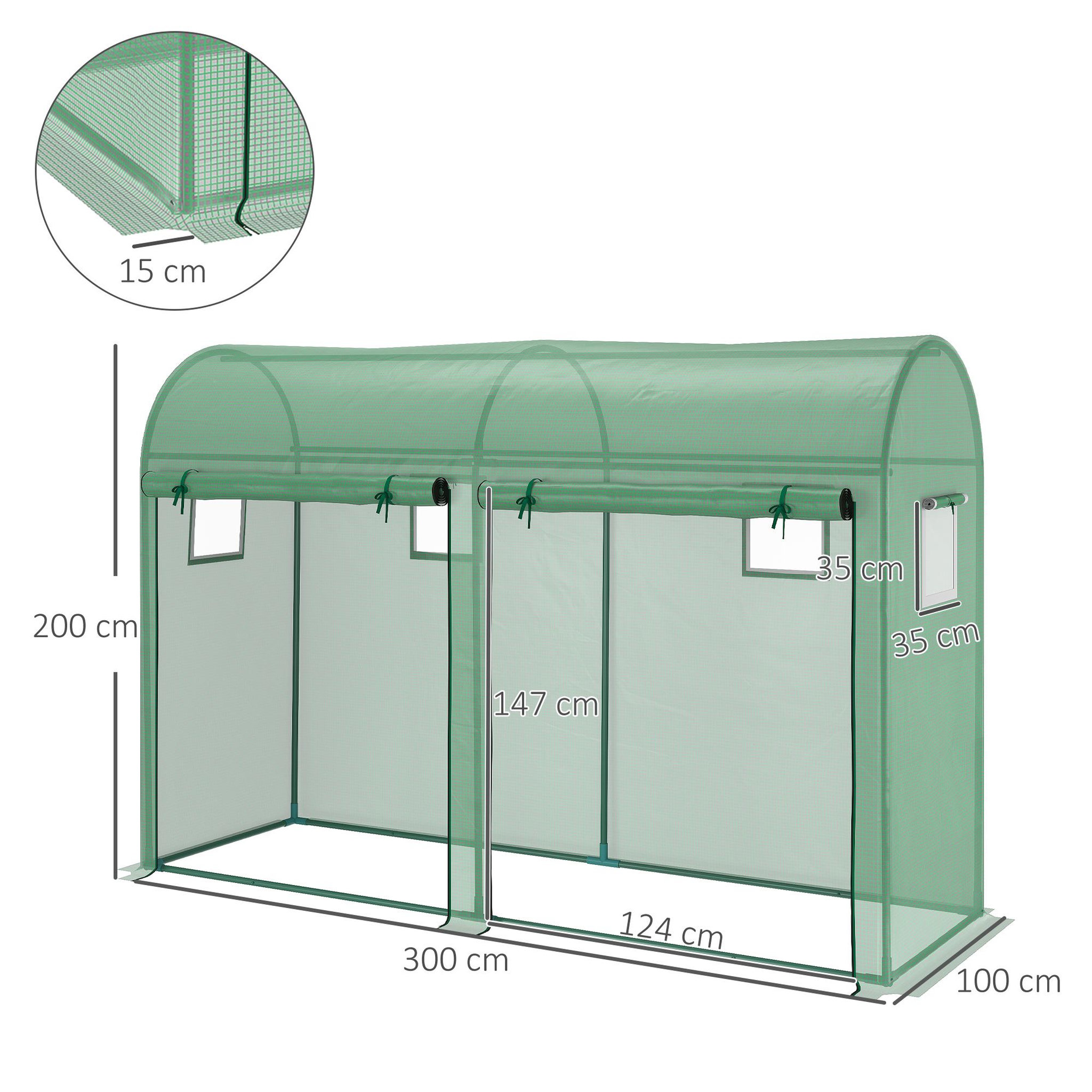 Voir la diapositive 3 : OUTSUNNY Serre de jardin serre à tomates dim. 3 x 1 x 2 m 2 portes 4 fenêtres acier pe haute densité vert