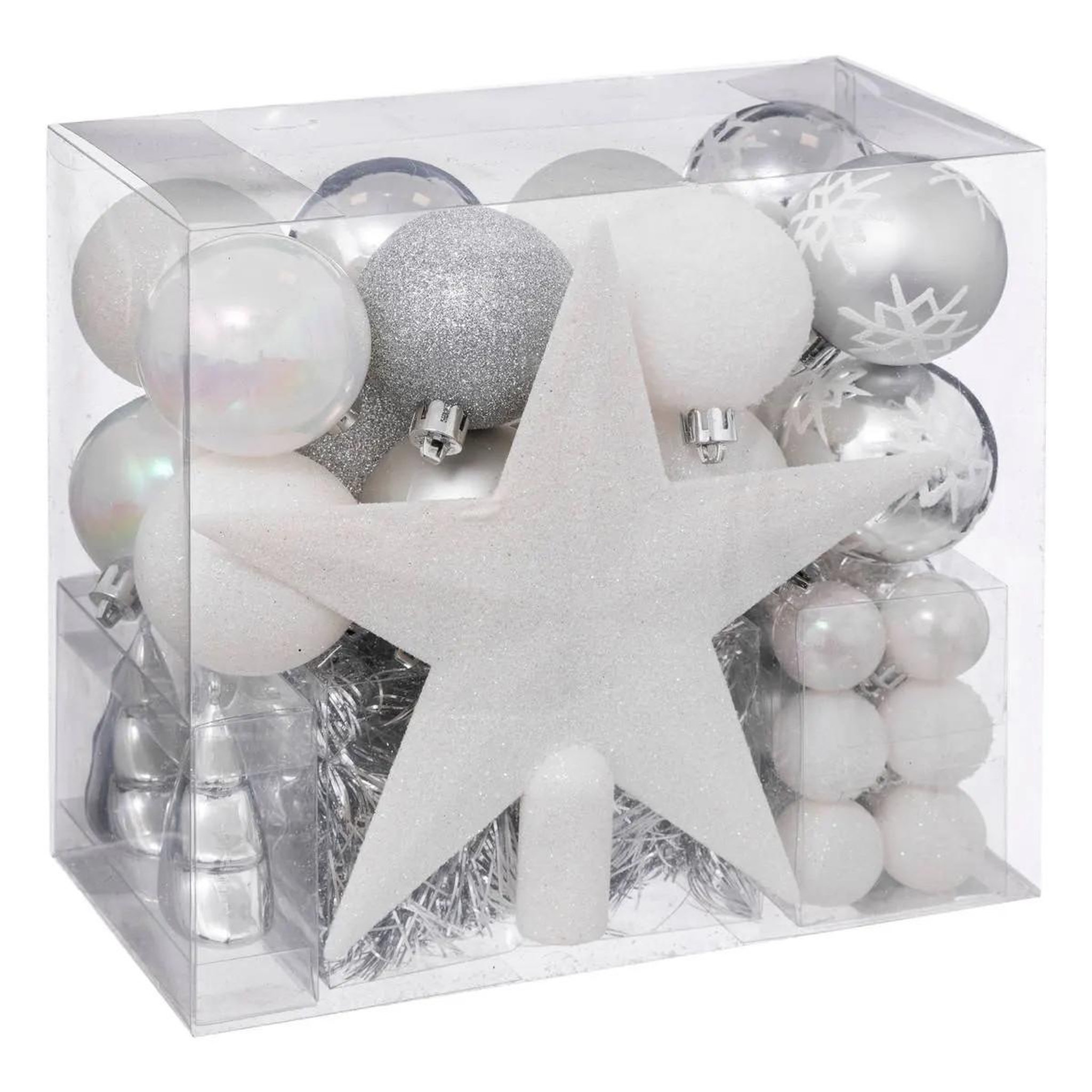 FEERIC LIGHT & CHRISTMAS Kit 44 Pièces Déco de Noël  Polaire  24cm Blanc & Argent