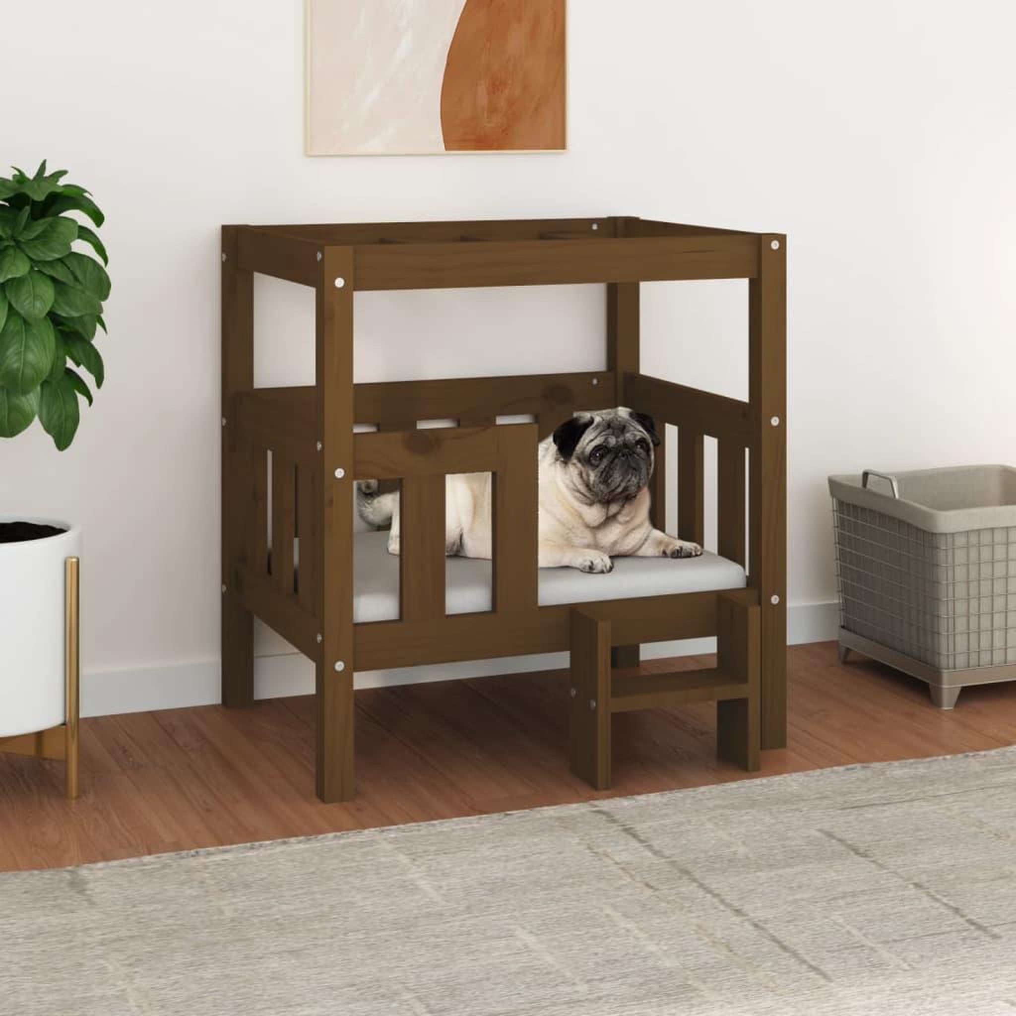 VIDAXL Lit pour chien Marron miel 65,5x43x70 cm Bois de pin solide