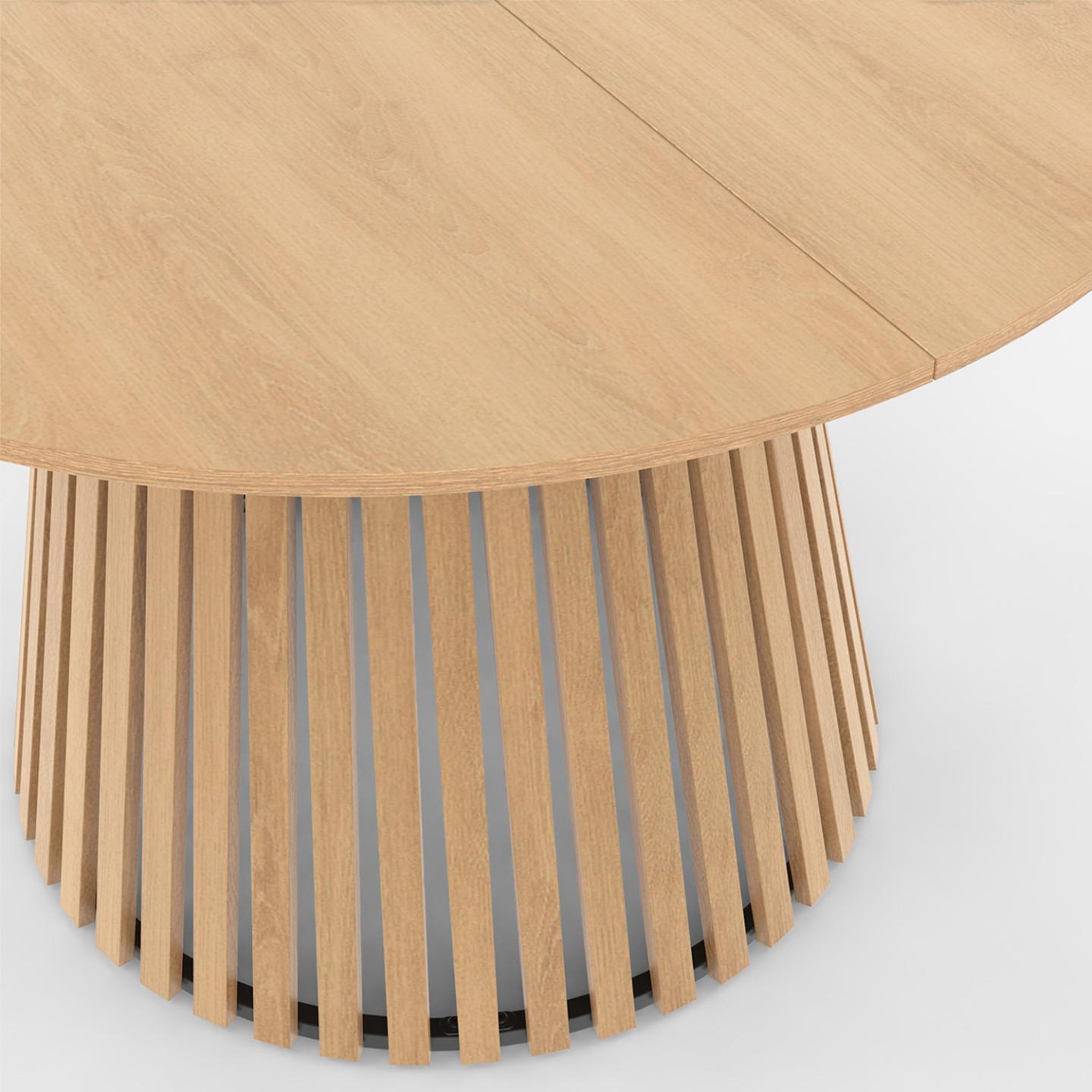 Voir la diapositive 5 : ID MARKET Table à manger ronde carmen 6 personnes pied bois en lattes et plateau bois 110 cm