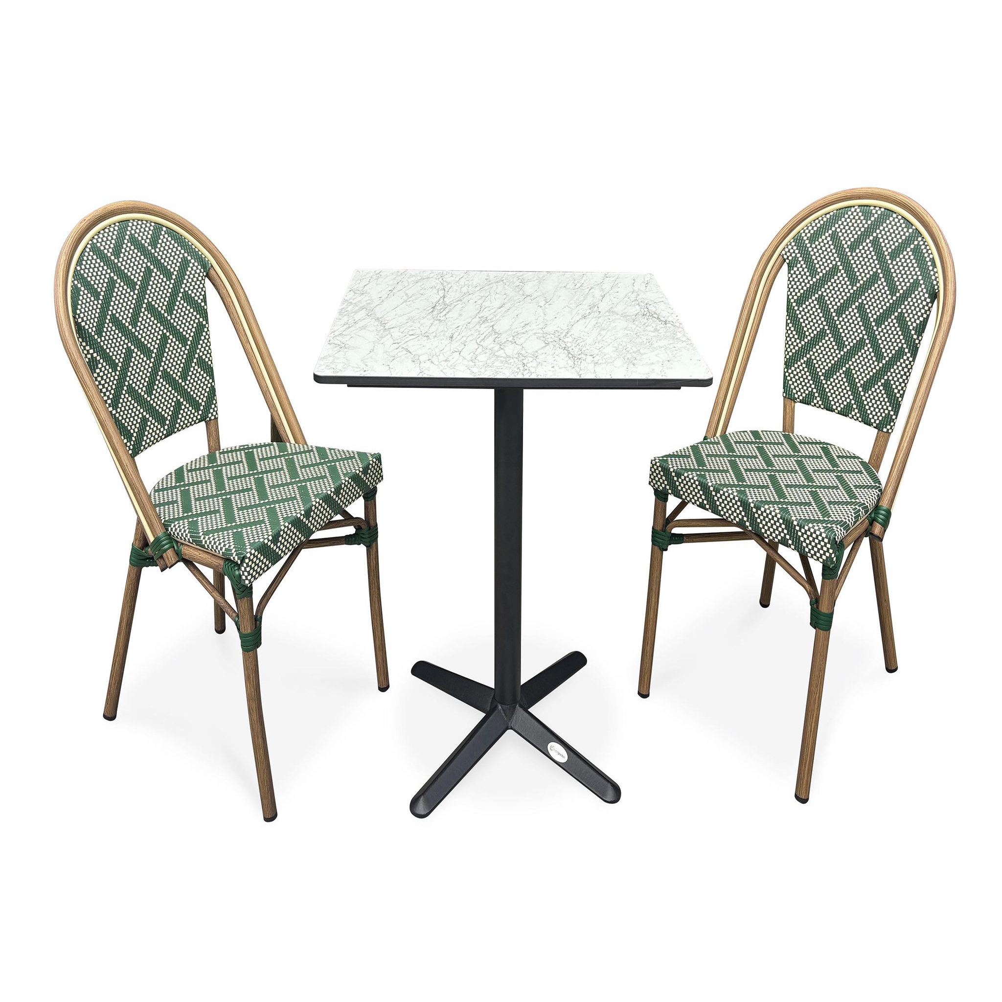 DCB GARDEN Ensemble repas de jardin en acier et plateau en HPL (2 places)