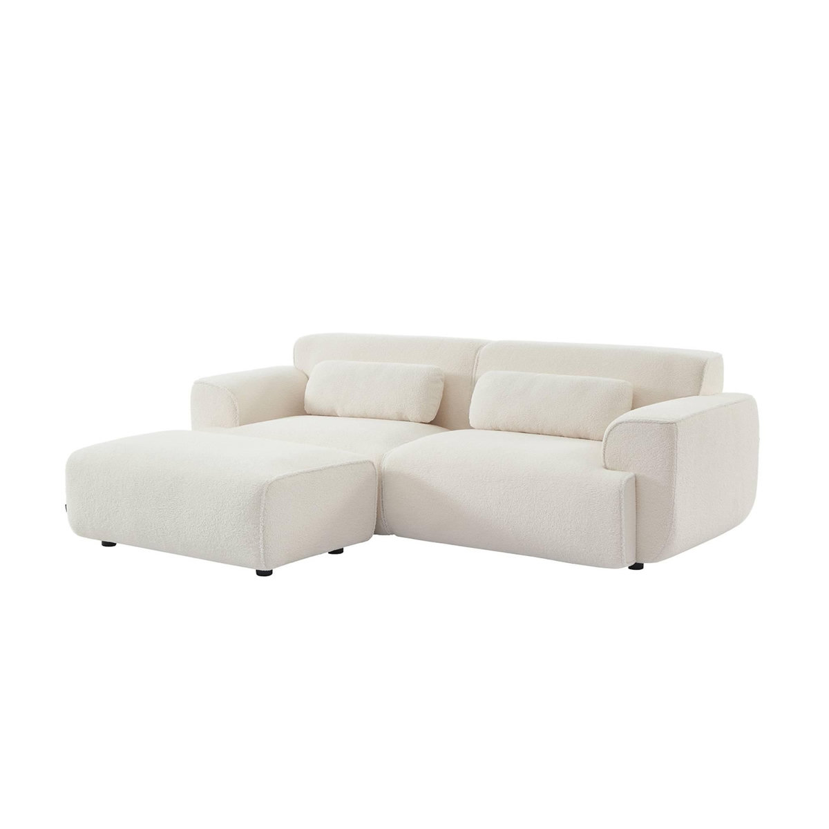 SWEEEK Pouf. module pour canapé. repose-pieds pour canapé 3 places en bouclette blanche. L 102 x P 70 x H 41cm - Wallas