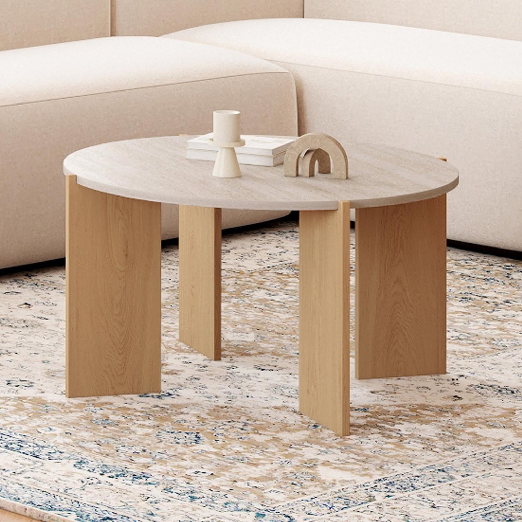 Voir la diapositive 2 : ID MARKET Table basse ronde armonia 73 cm effet travertin