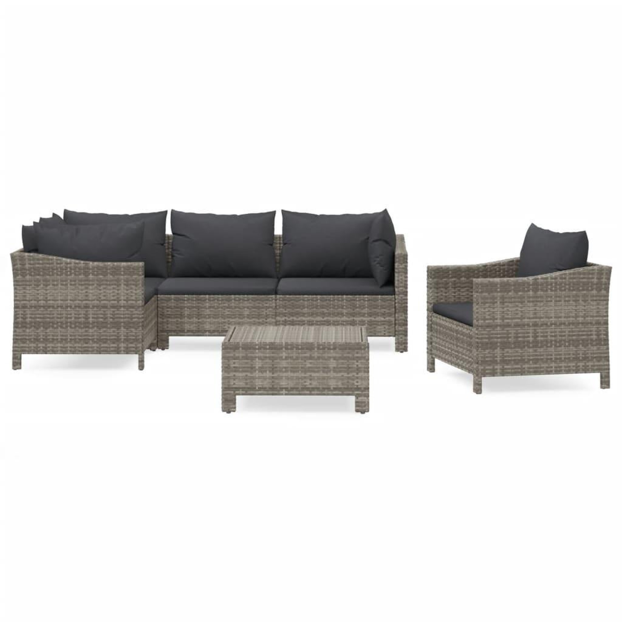 Voir la diapositive 2 : VIDAXL Salon de jardin 6 pcs avec coussins Gris Resine tressee