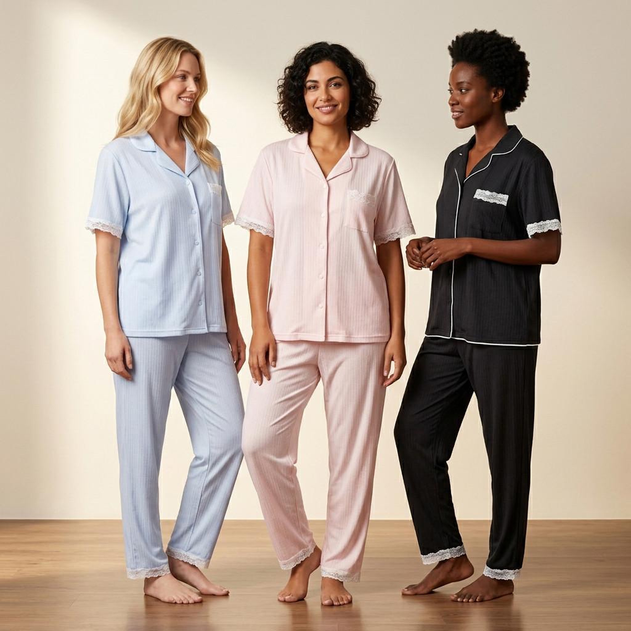 Voir la diapositive 6 : OZABI OZABI Pyjama Femme Long Boutonné Dentelle Tissu Ultra Léger