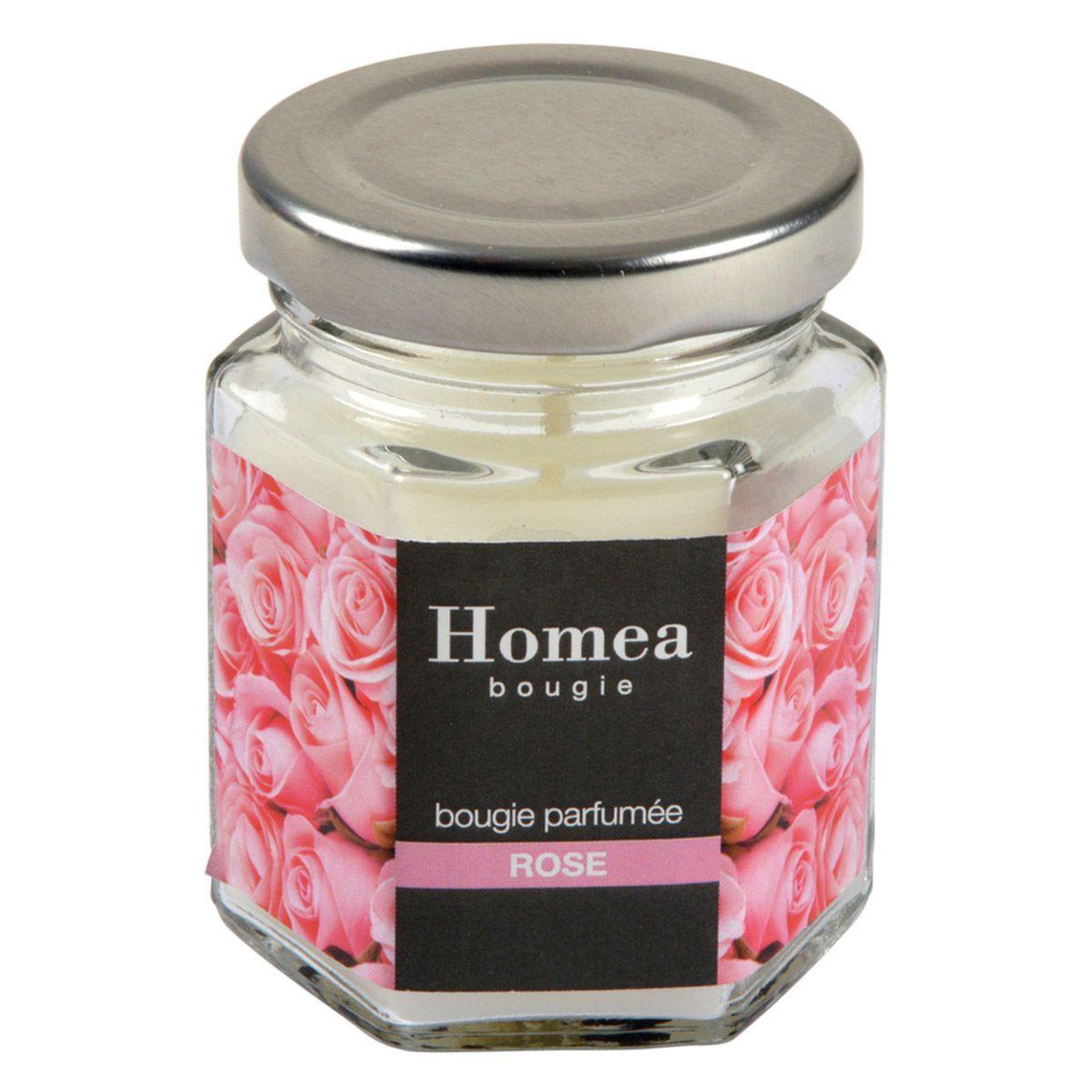 Voir la diapositive 1 : HOMEA Bougie verrine parfumée  essentiel  7cm rose