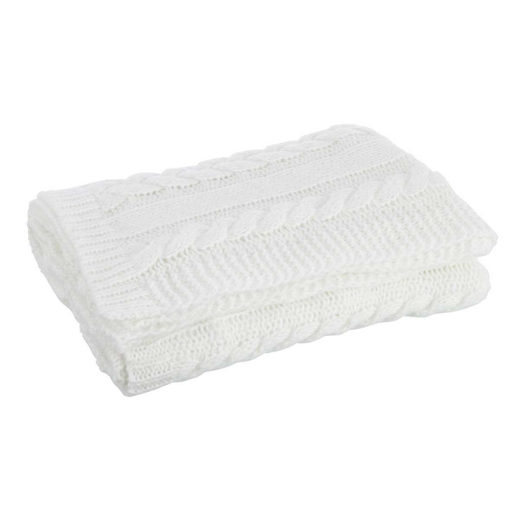 Voir la diapositive 1 : J-LINE Plaid uni tricoté  twist  130x180cm blanc